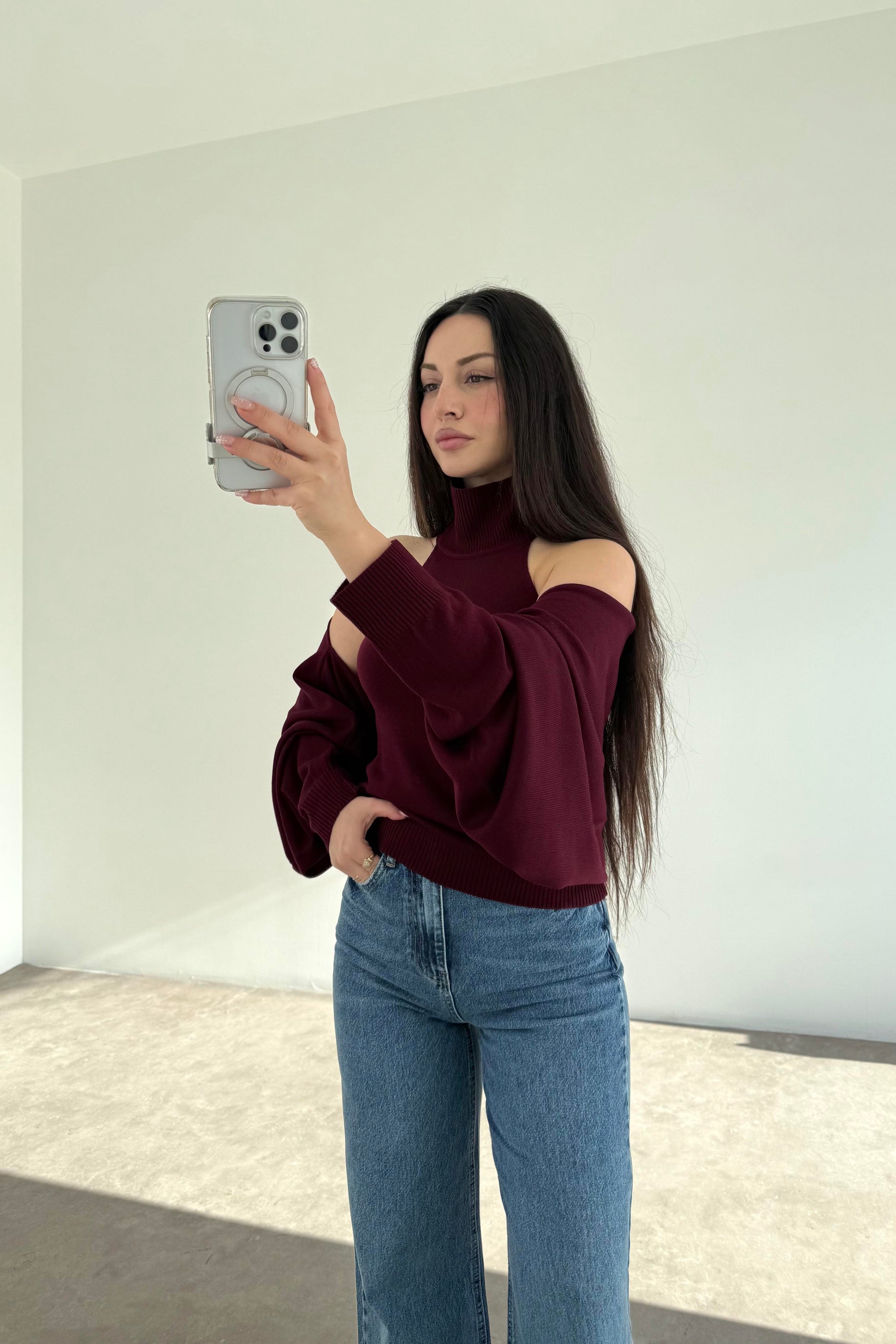 Bordo Halter Kesim Bluzlu Bolerolu Takım Üst