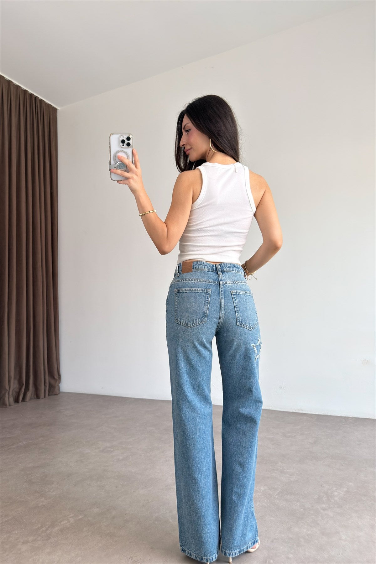 Brownie Orj Eskitme Yıldız Detaylı Vintage Straight Jean