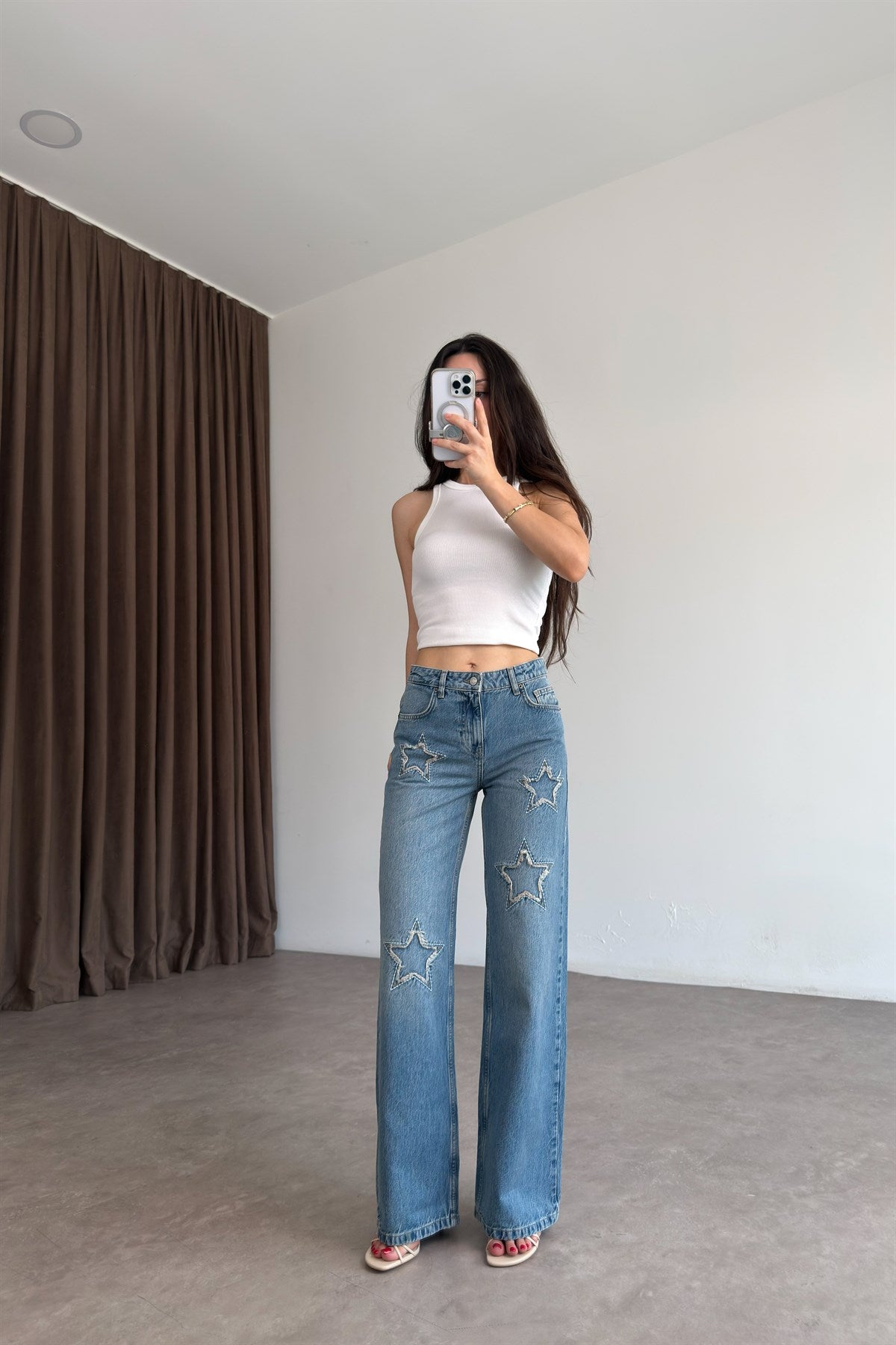 Brownie Orj Eskitme Yıldız Detaylı Vintage Straight Jean