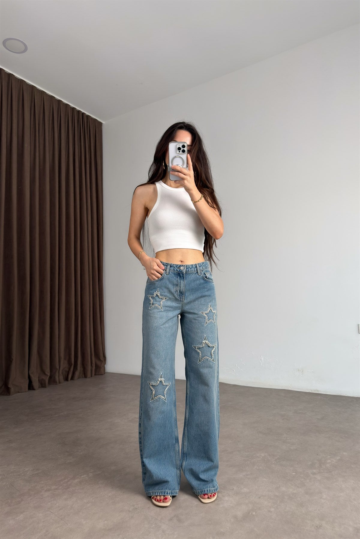 Brownie Orj Eskitme Yıldız Detaylı Vintage Straight Jean