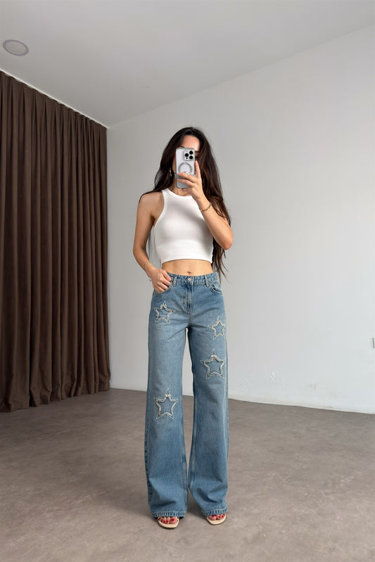Brownie Orj Eskitme Yıldız Detaylı Vintage Straight Jean