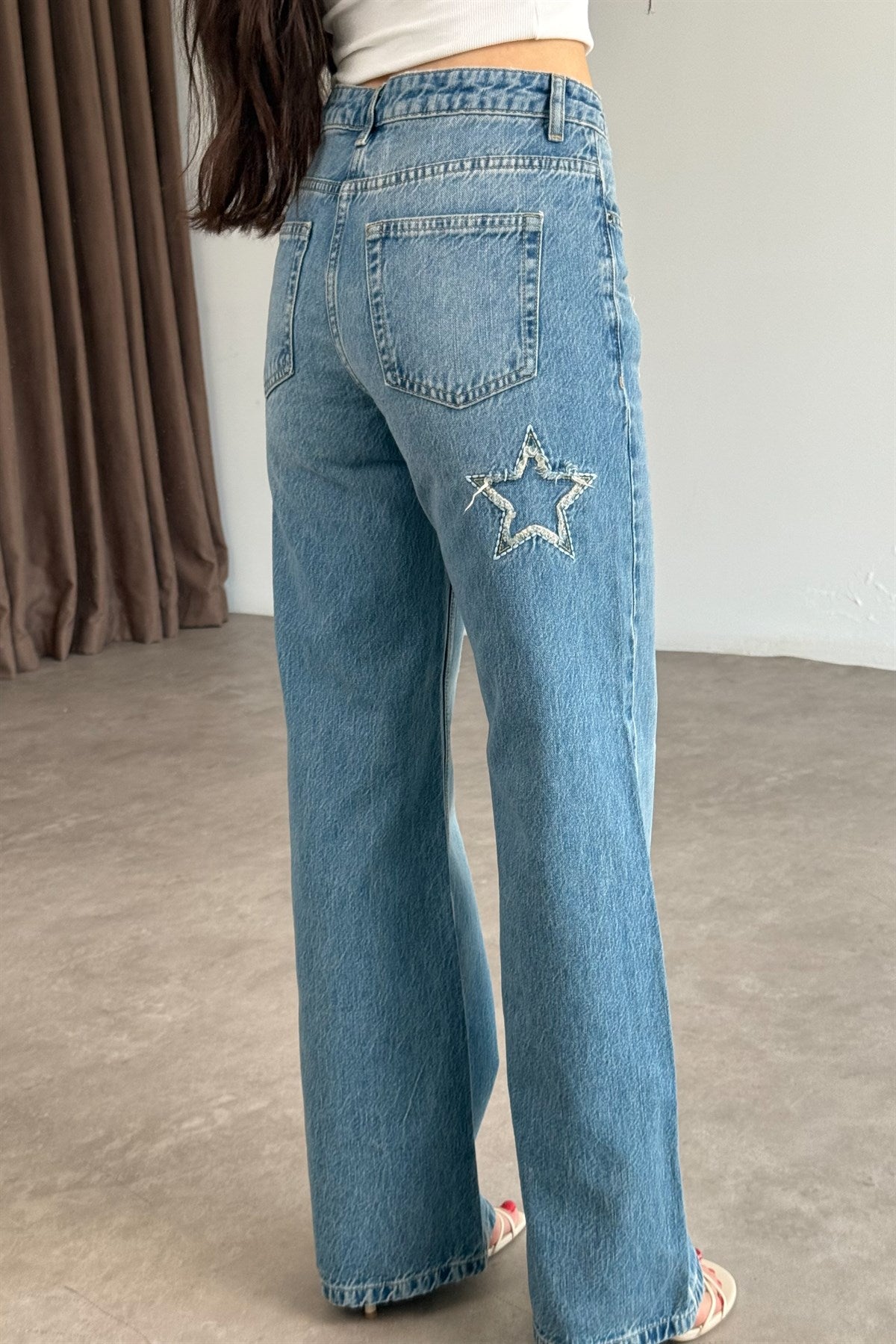 Brownie Orj Eskitme Yıldız Detaylı Vintage Straight Jean