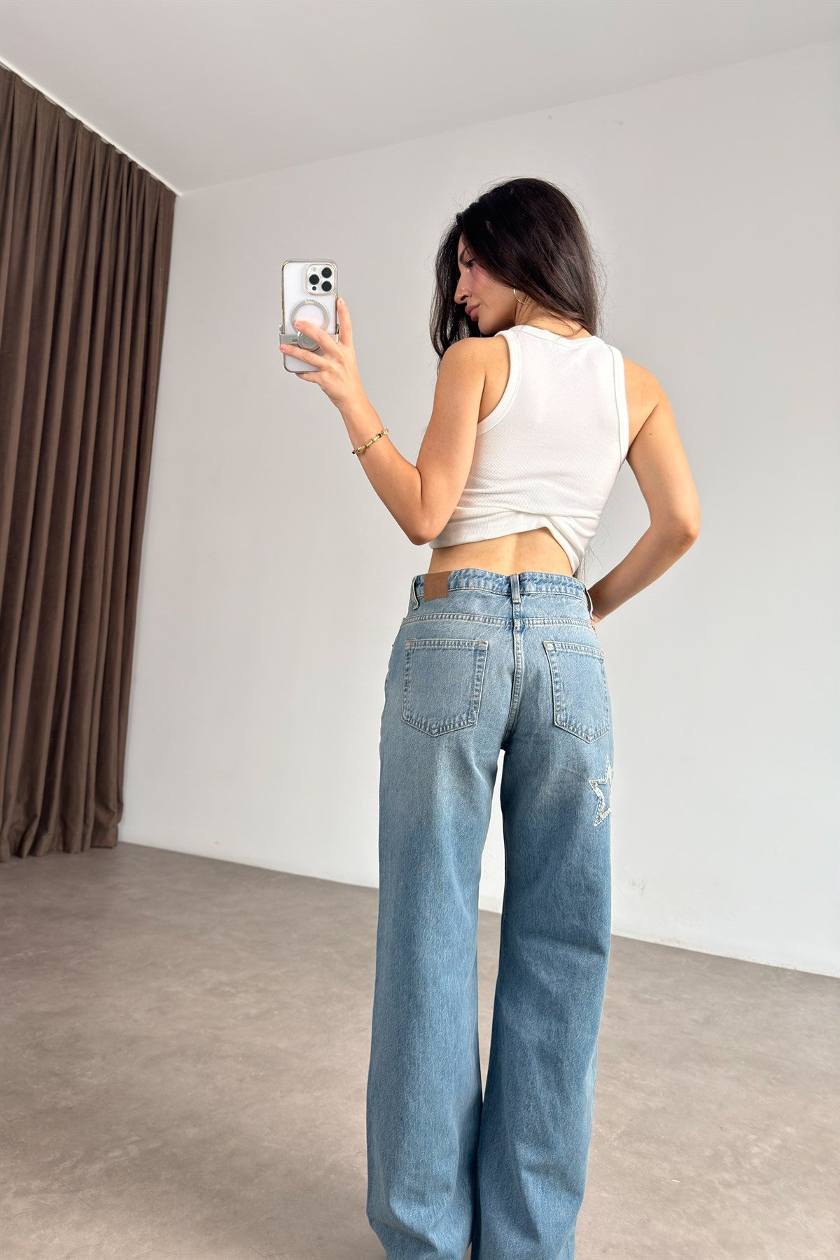 Brownie Orj Eskitme Yıldız Detaylı Vintage Straight Jean
