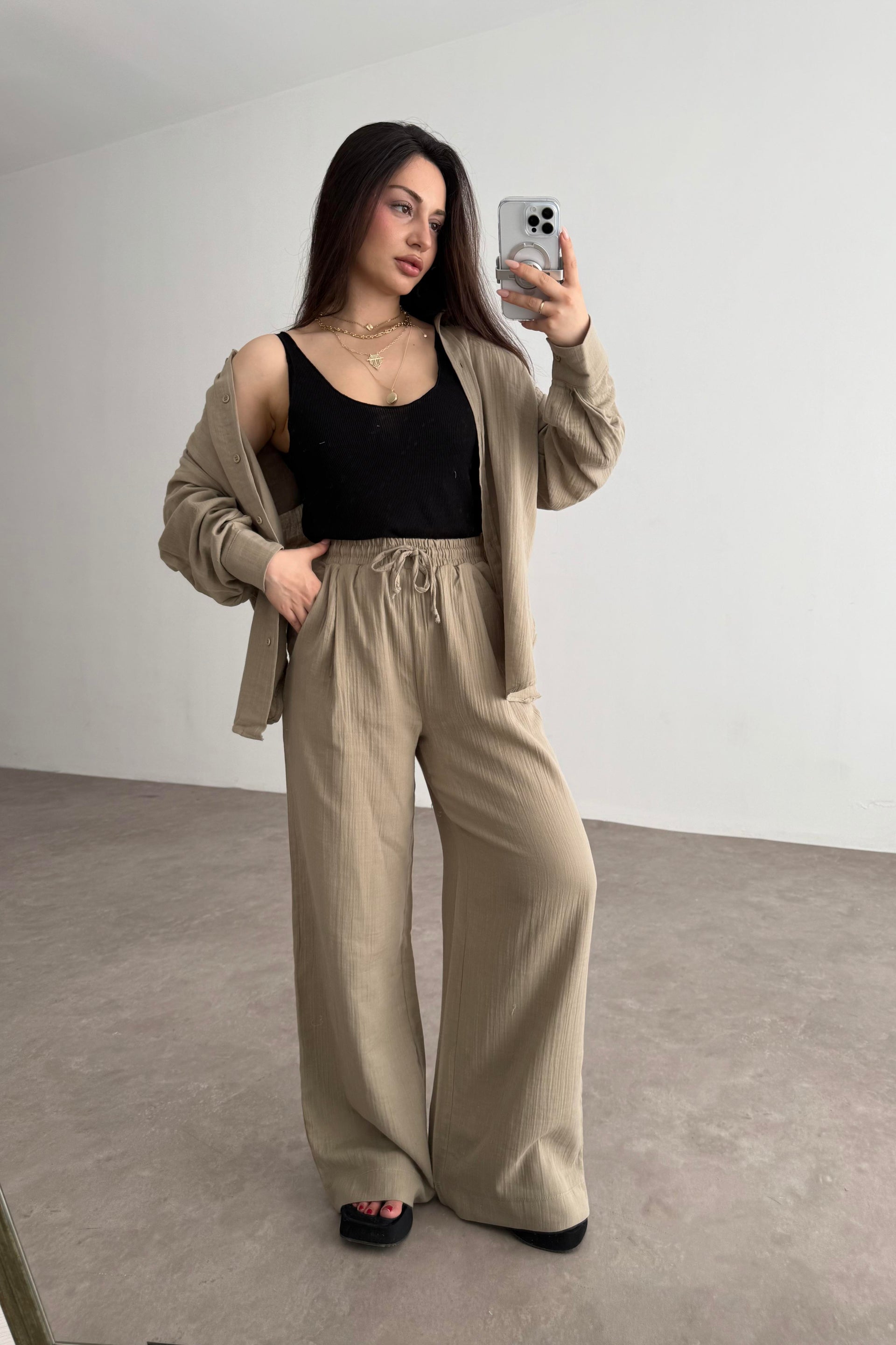 Bymn Clup Müslin Kumaş Gömlek Takım Soft Yeşil