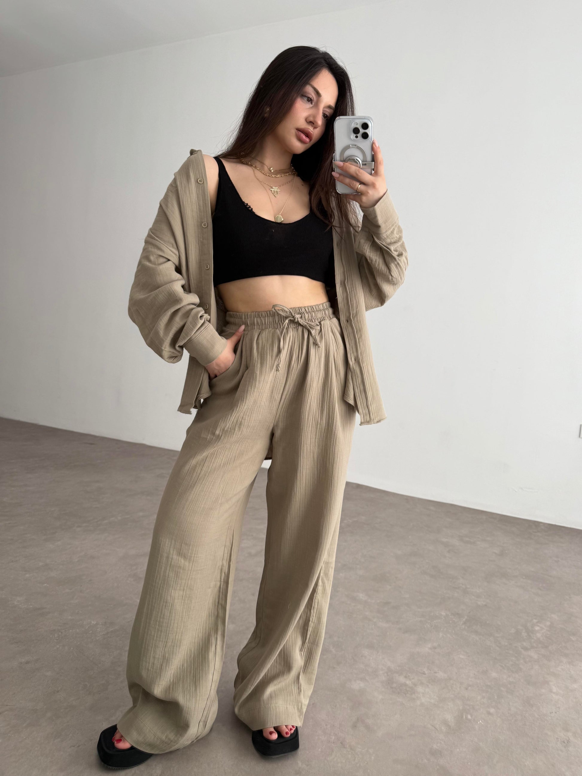 Bymn Clup Müslin Kumaş Gömlek Takım Soft Yeşil
