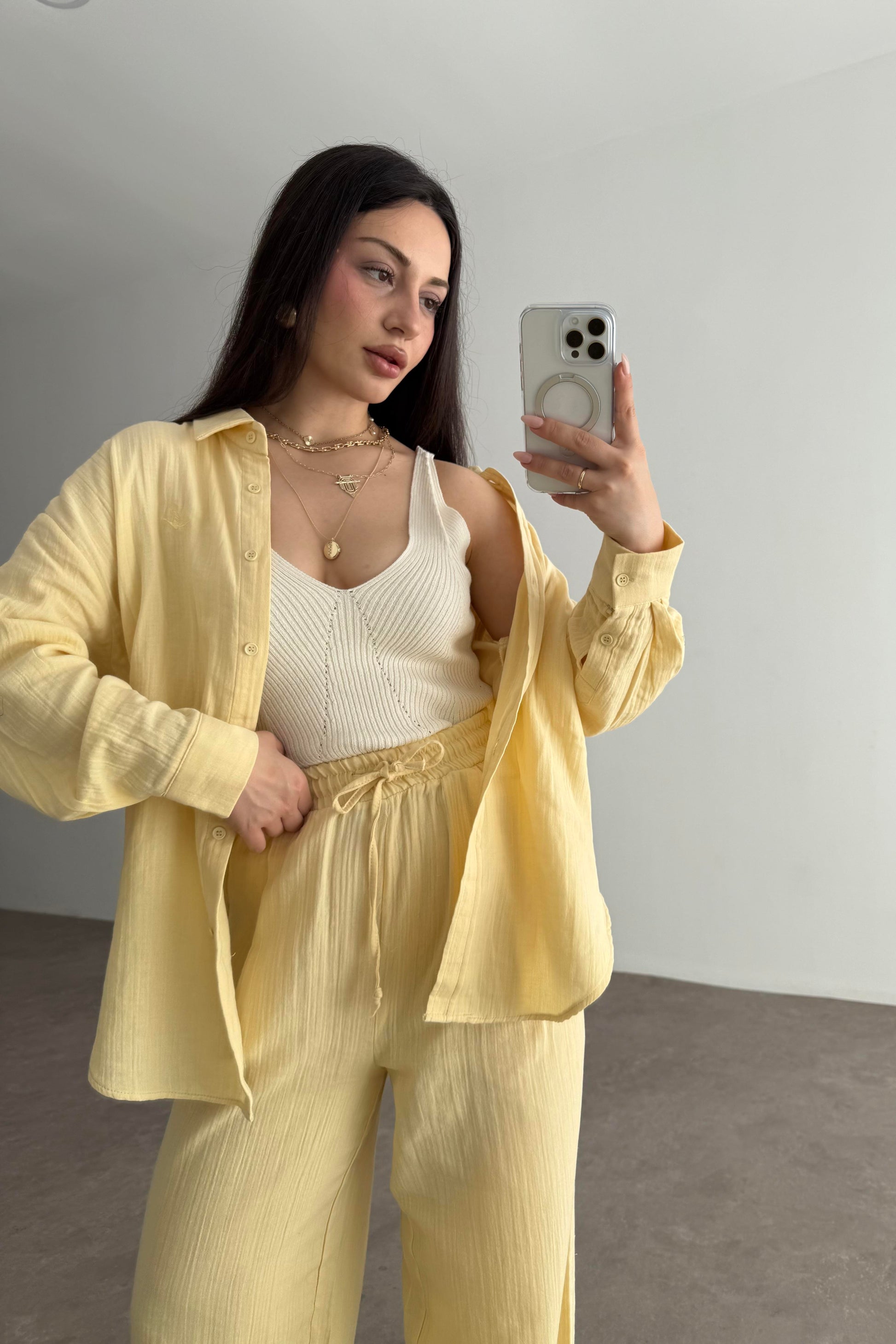 Bymn Clup Müslin Kumaş Gömlek Takım Yellow