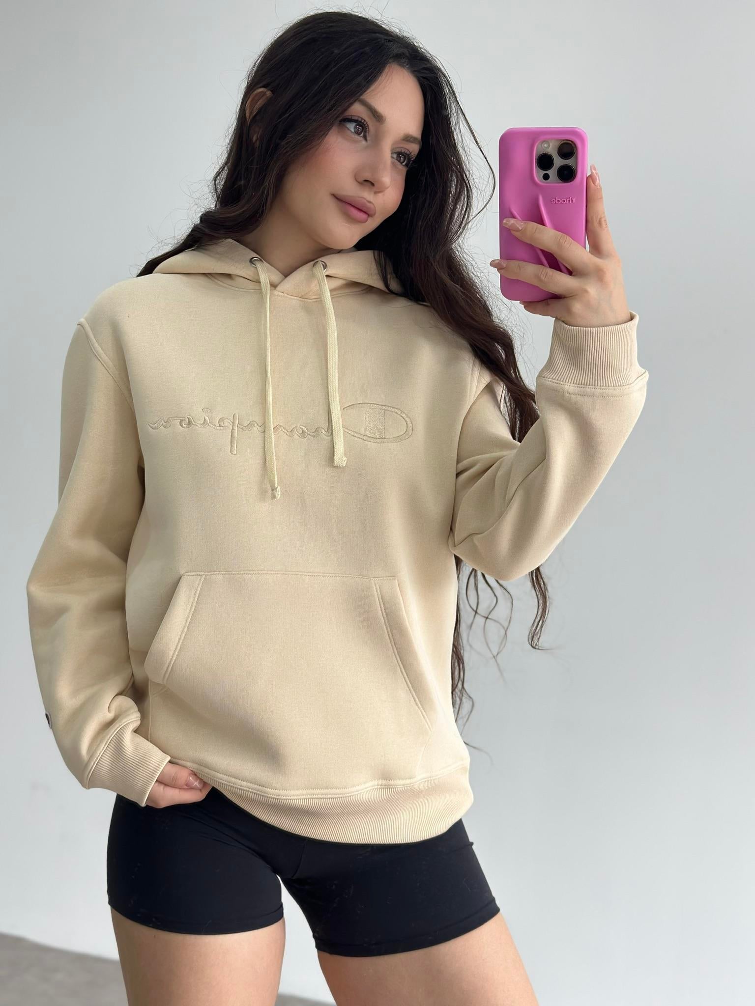Chmp Kapşonlu Şardonlu Sweatshirt Bej