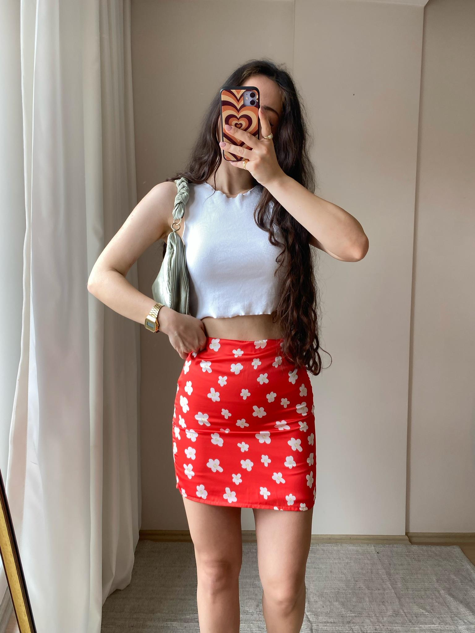 Çiçek Desenli Mini Etek