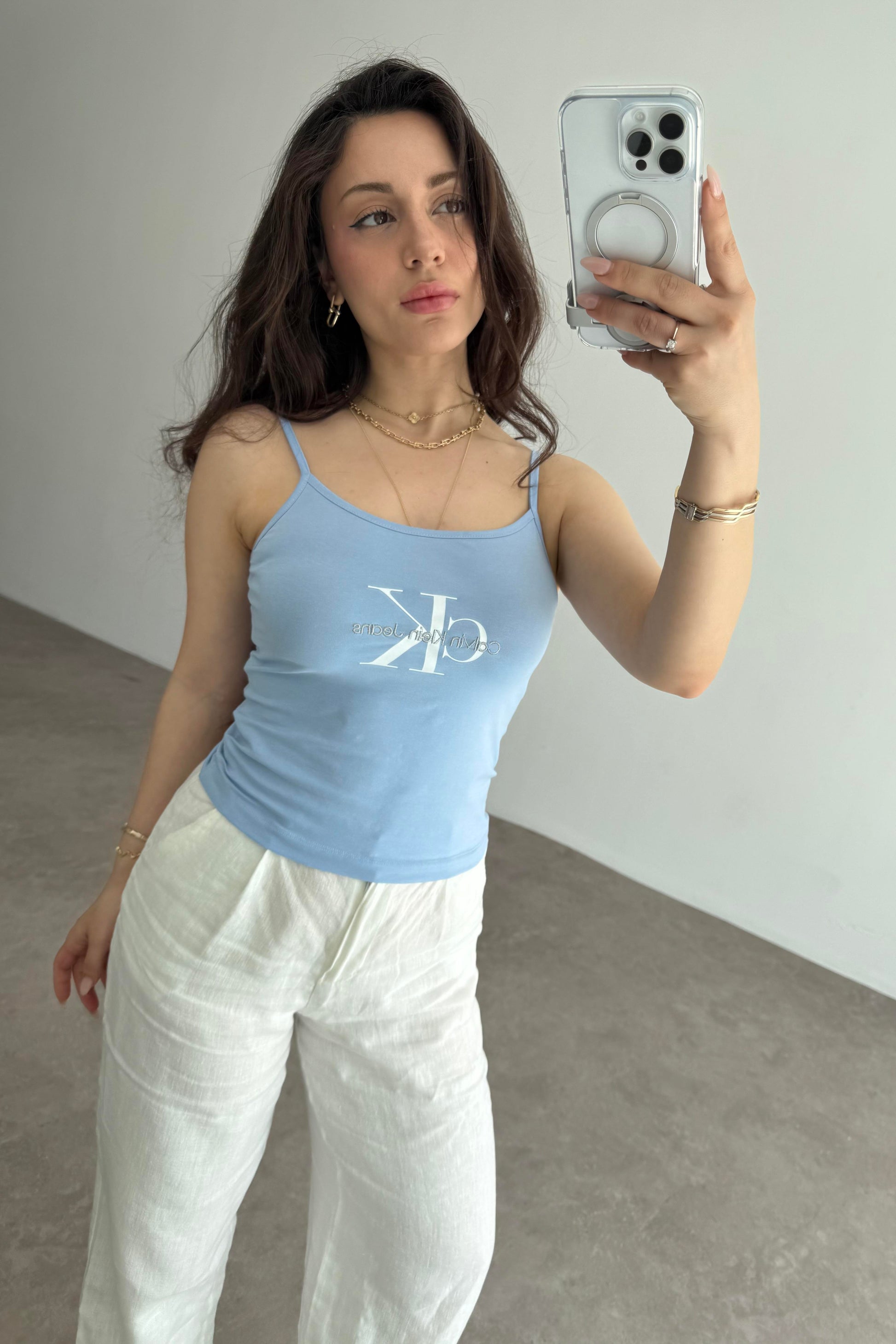 CK Baskılı Askılı Atlet Bebek Mavi