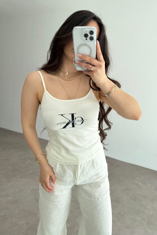 CK Baskılı Askılı Atlet Beyaz