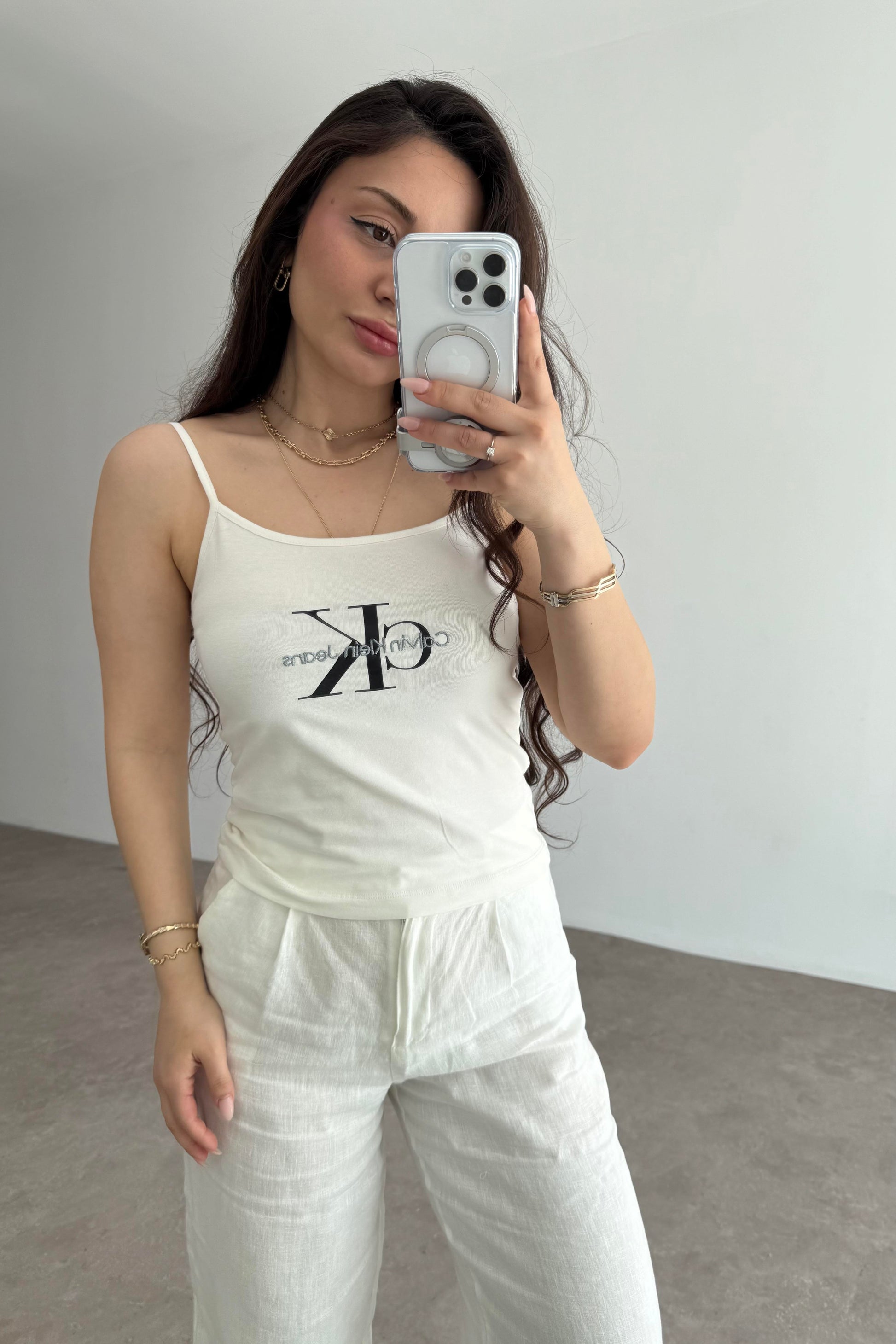 CK Baskılı Askılı Atlet Beyaz