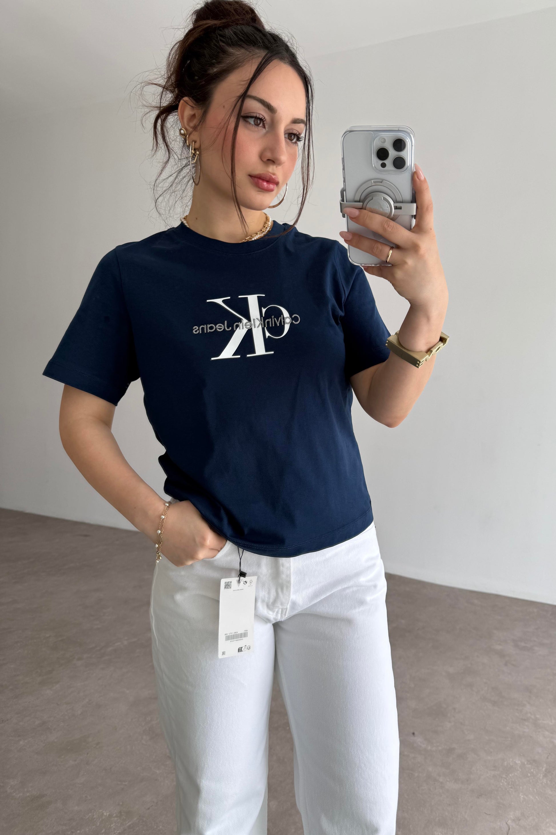 CK Nakış İşlemeli Lacivert T-shirt