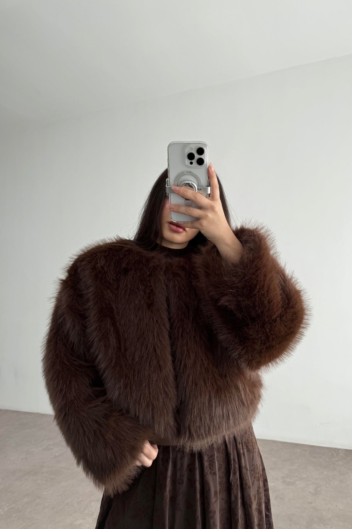 Clara Sıfır Yaka Premium Acı Kahve Kürk