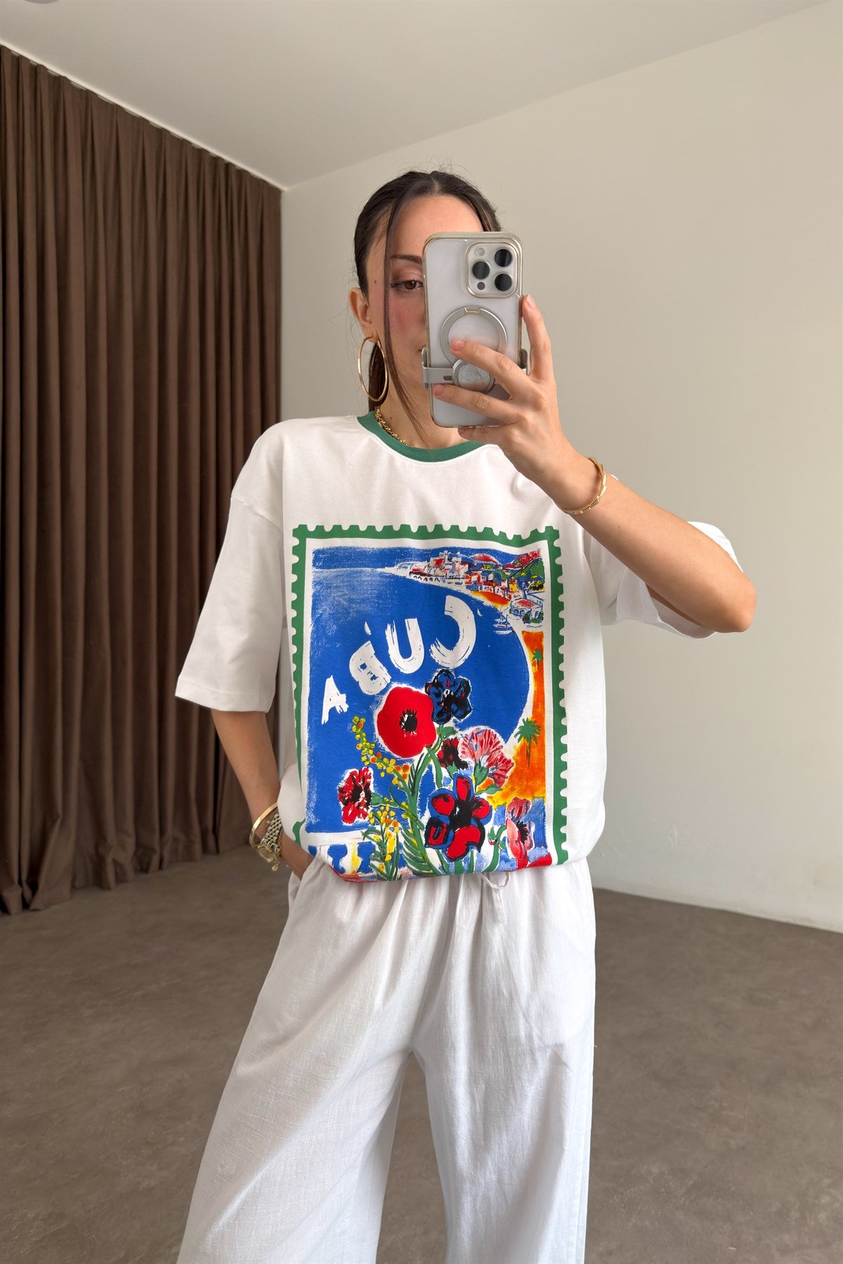 Cuba Baskılı Beyaz Tişört