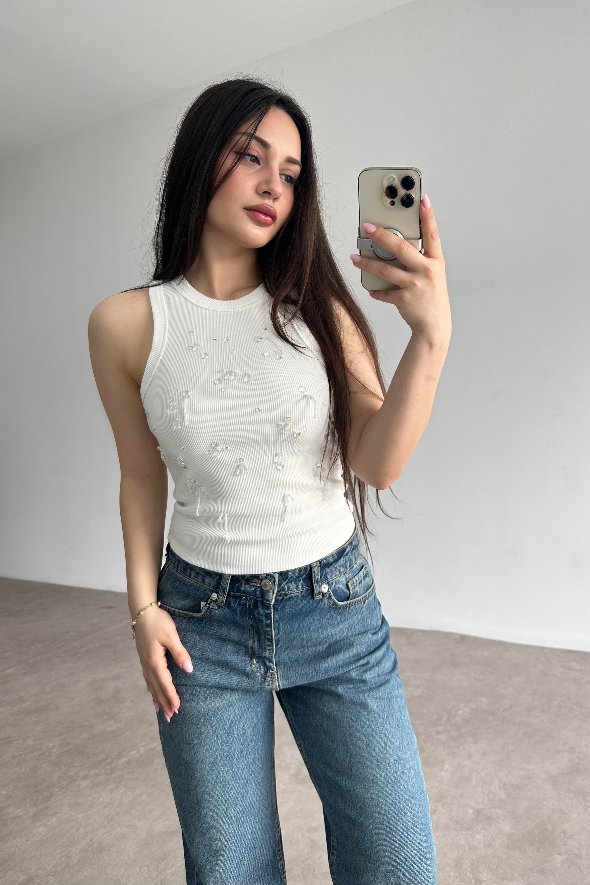 Damla Taş Detaylı Kaşkorse Top