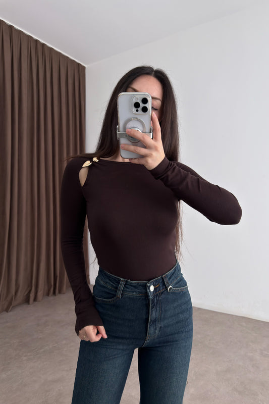 Damla Toka Detaylı Kahve Bluz