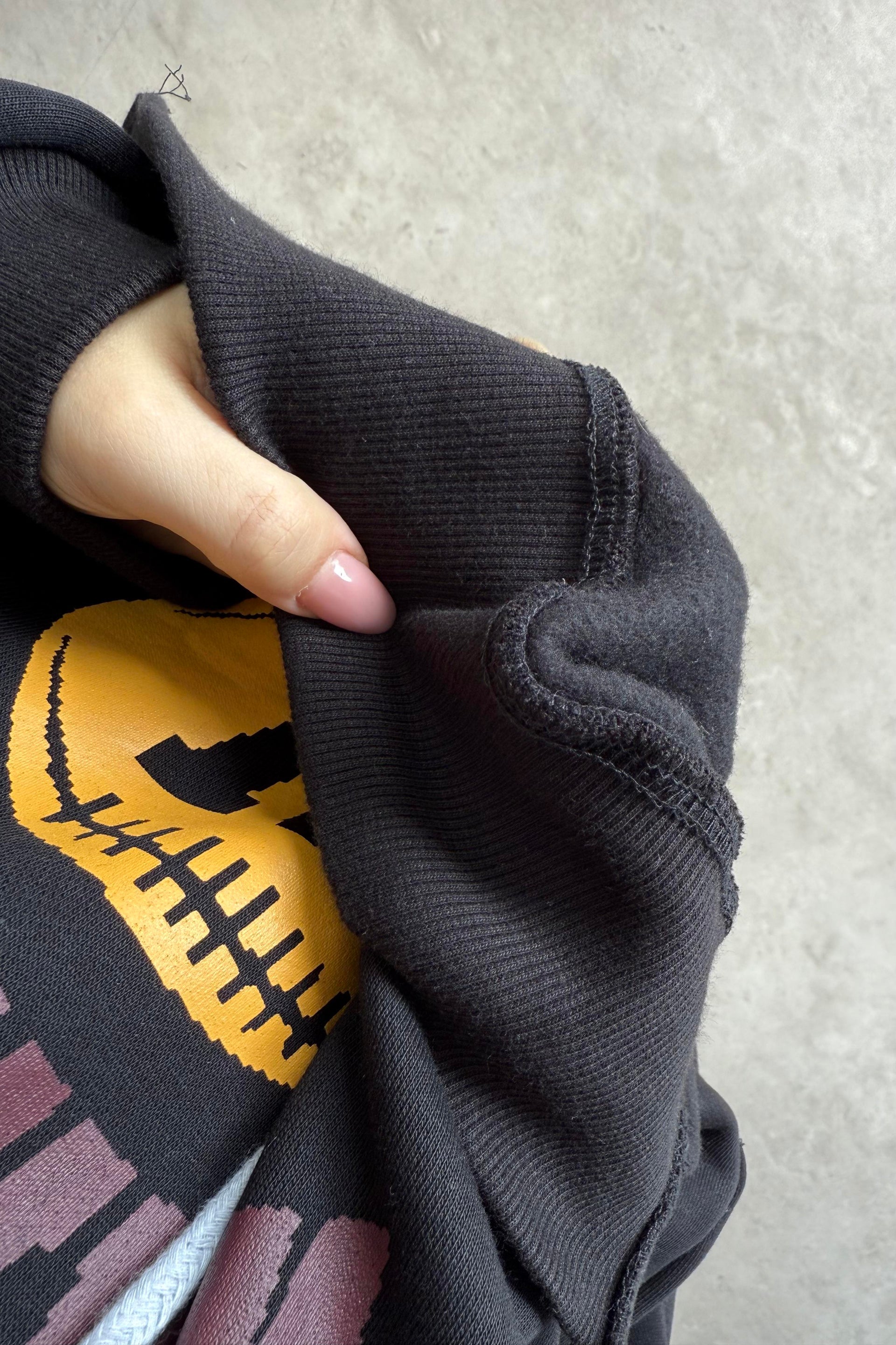 Dik Yakalı Kapüşonlu Kalın Şardonlu Siyah Sweatshirt