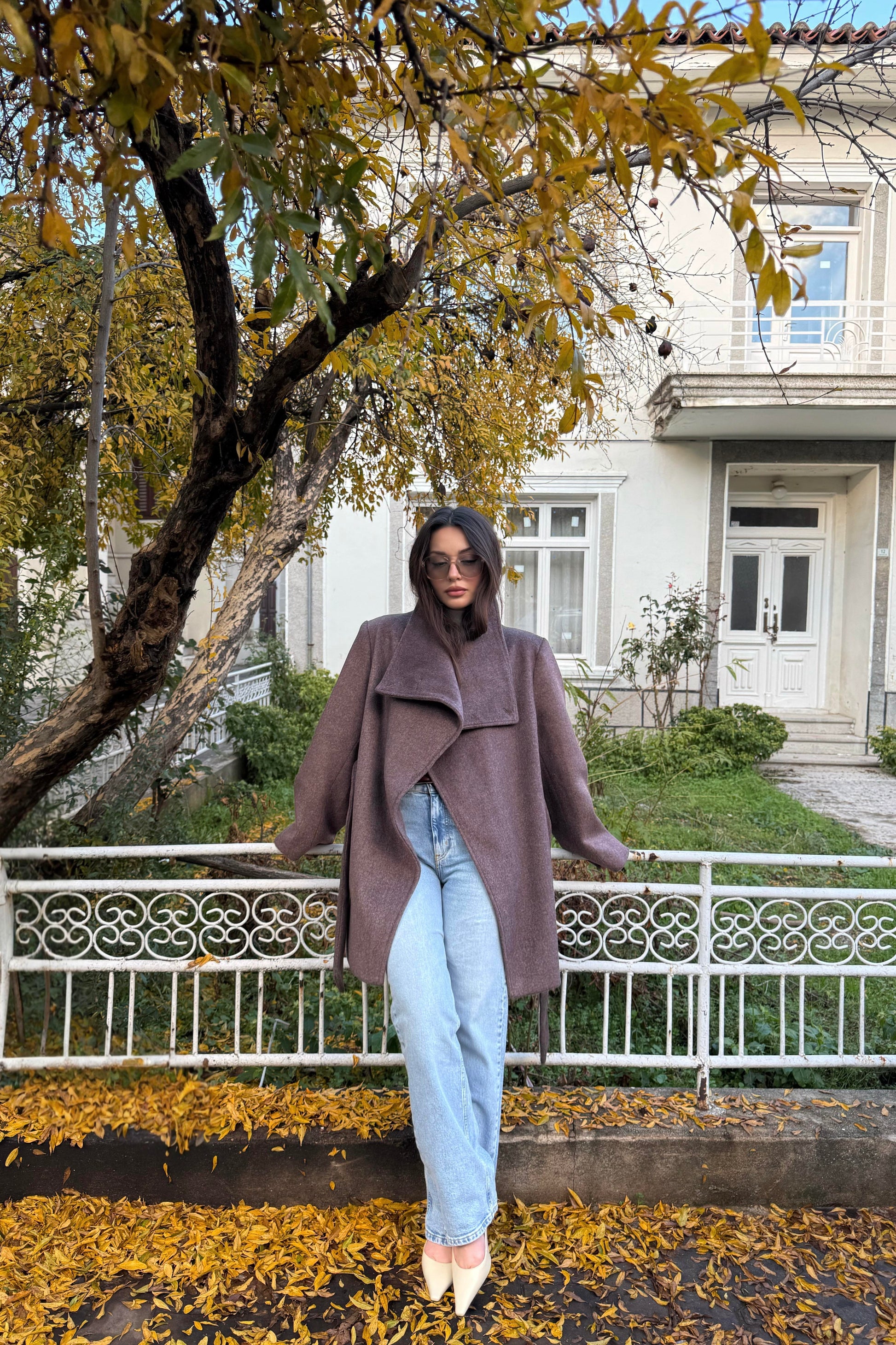 Dik Yakalı Orta Boy Kaşe Vizon Kaban