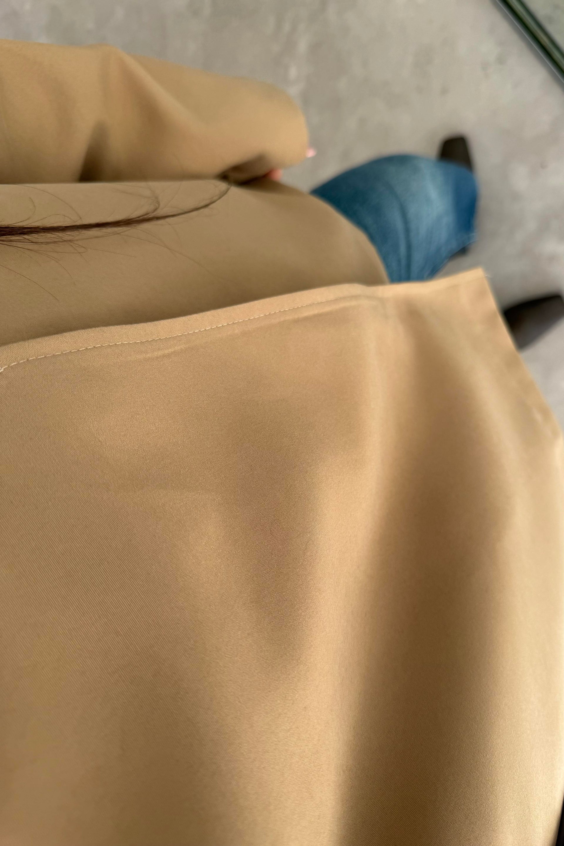 Dik Yakalı Premium Kalite Kısa Camel Trençkot