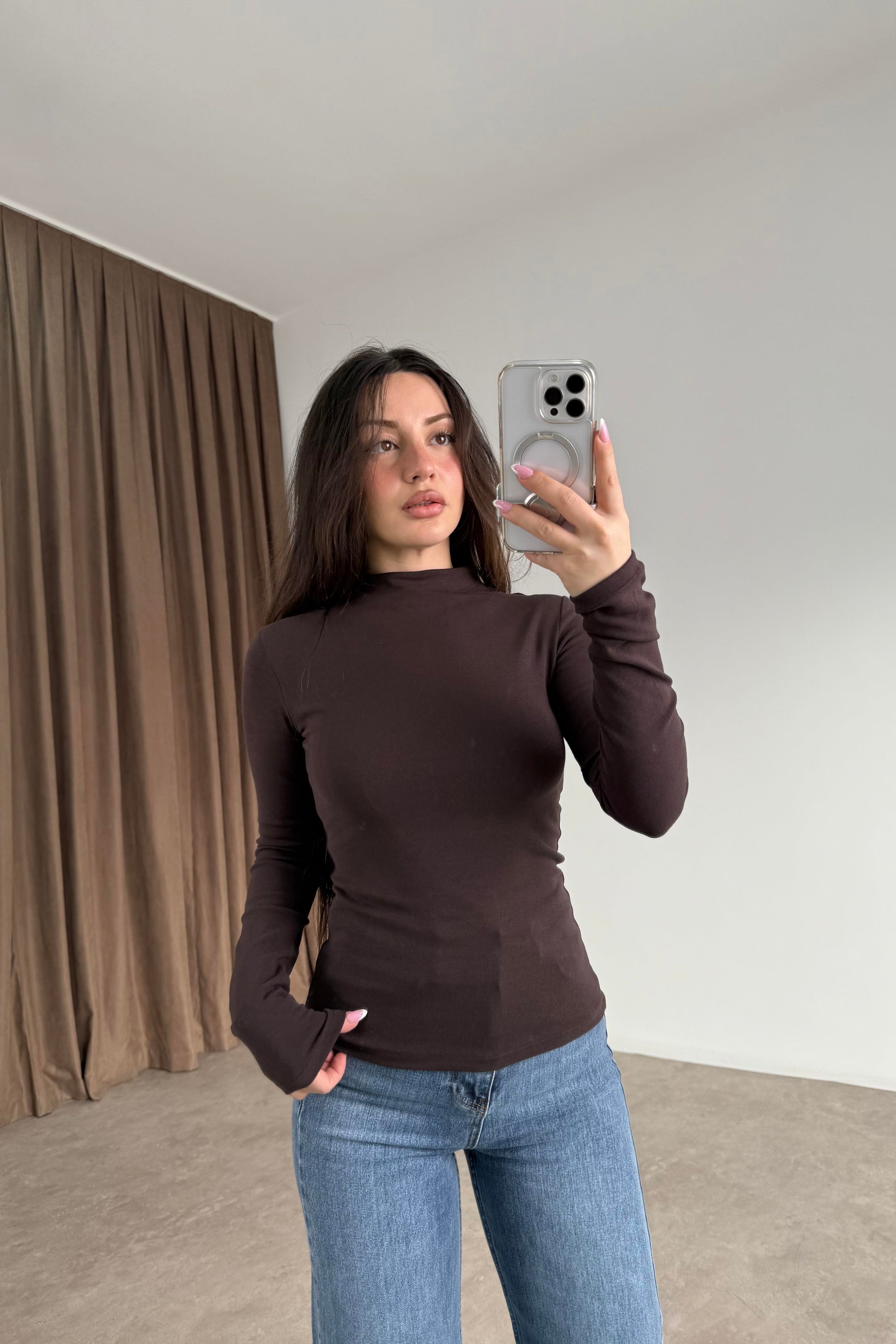 Dilvin Yarım Balıkçı Yaka Kahve Body
