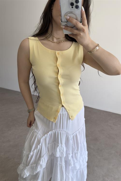 Düğmeli Örme Yelek Limon Sarısı