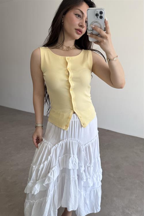Düğmeli Örme Yelek Limon Sarısı