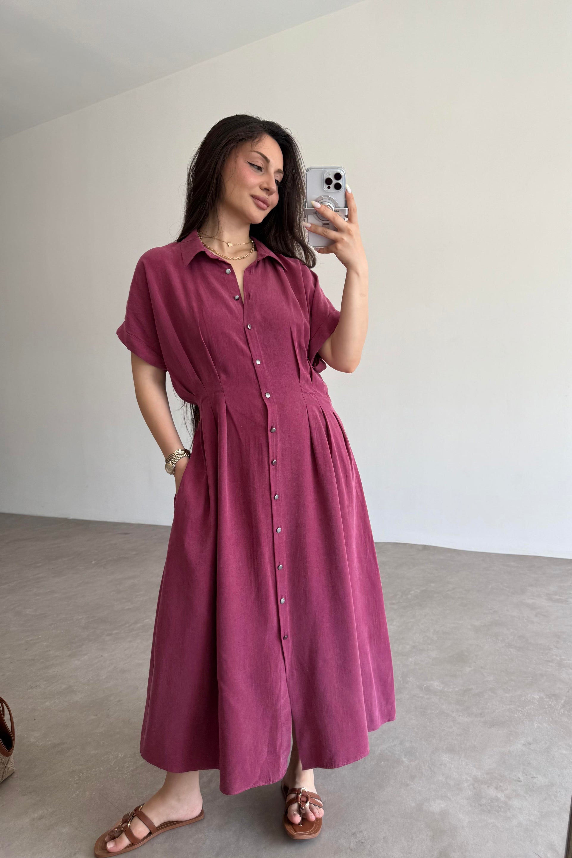 Exotic Pamuk Tensel Bordo Elbise