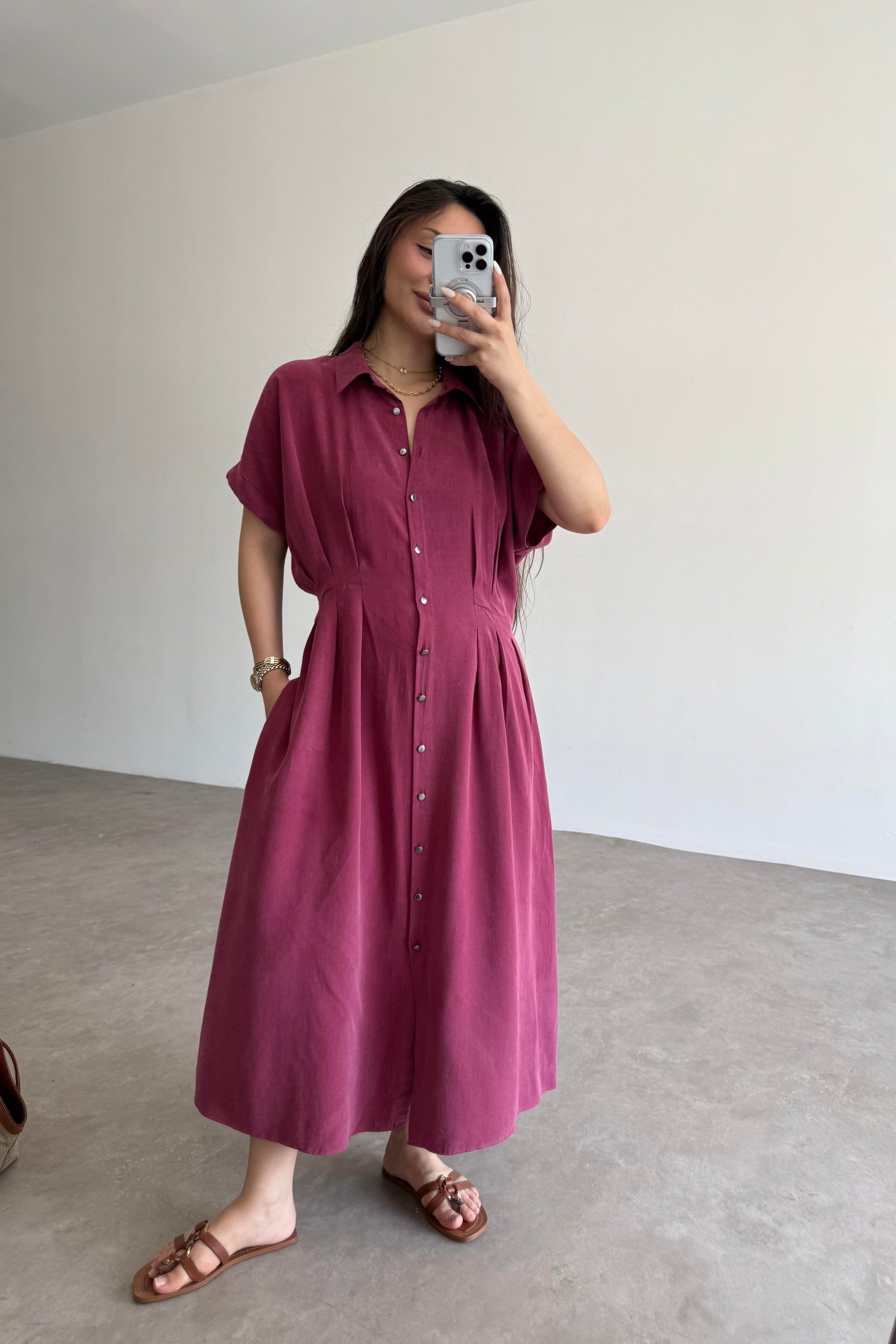 Exotic Pamuk Tensel Bordo Elbise