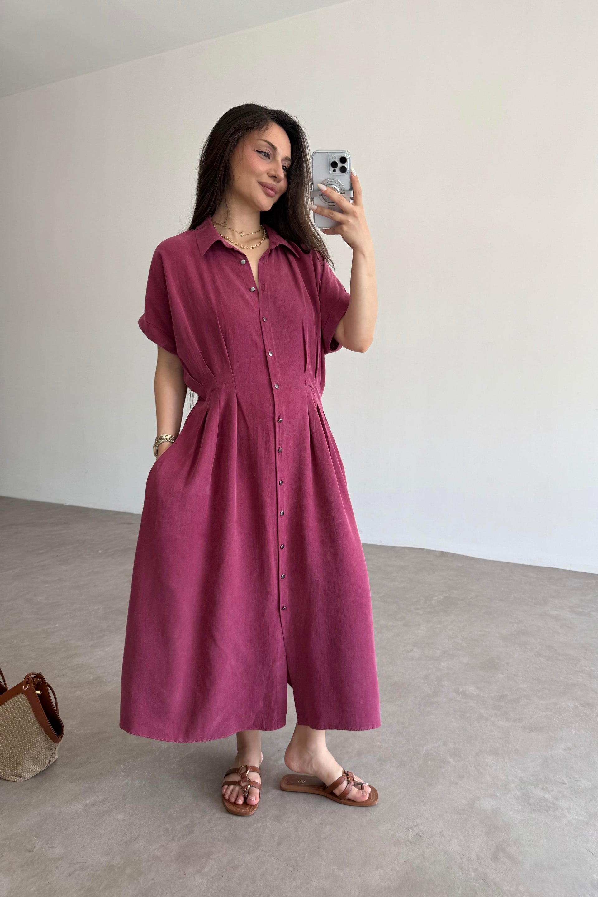 Exotic Pamuk Tensel Bordo Elbise
