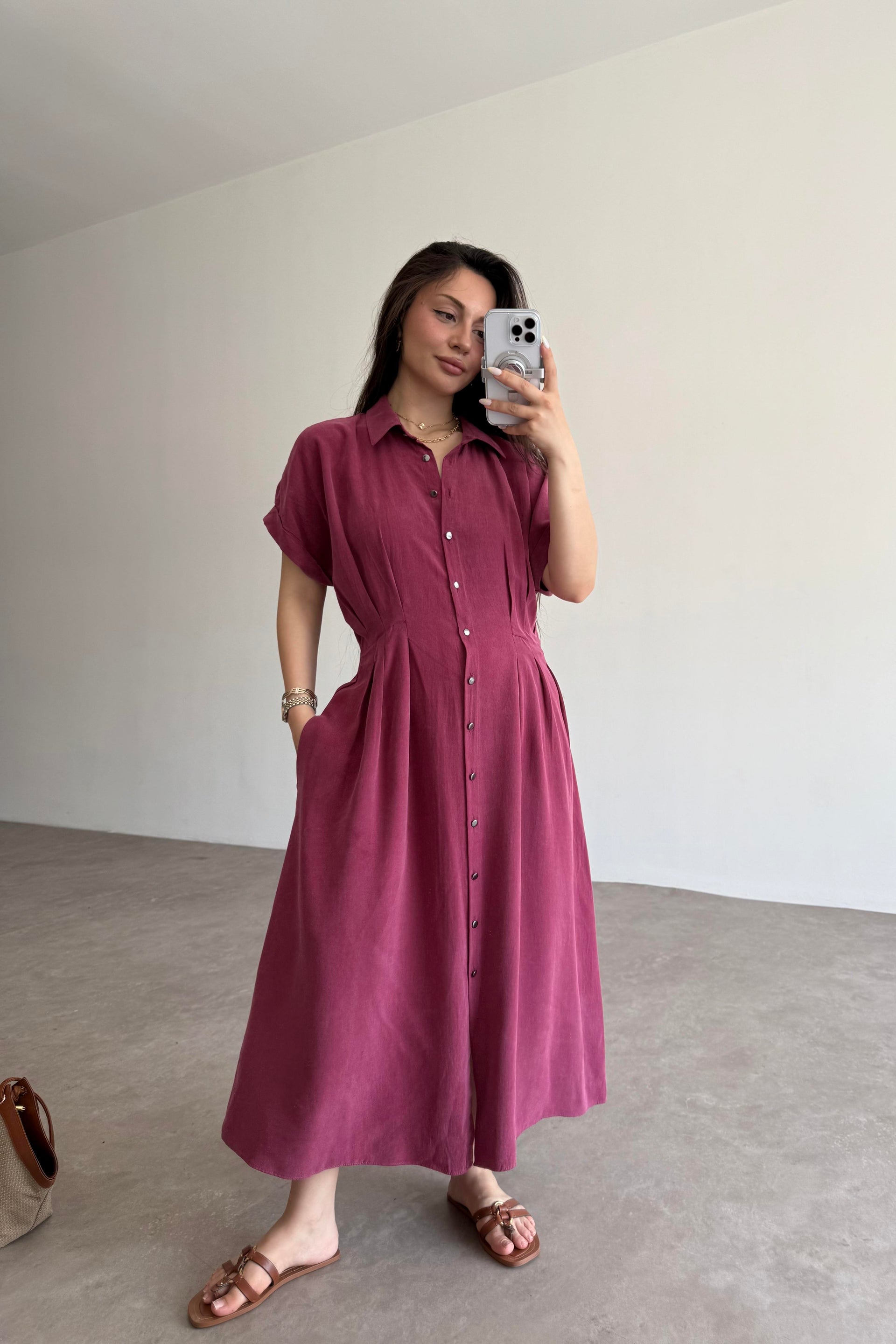 Exotic Pamuk Tensel Bordo Elbise