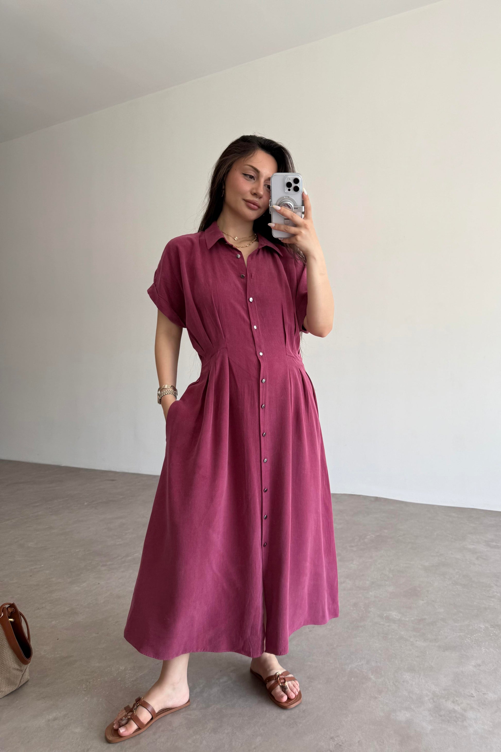 Exotic Pamuk Tensel Bordo Elbise