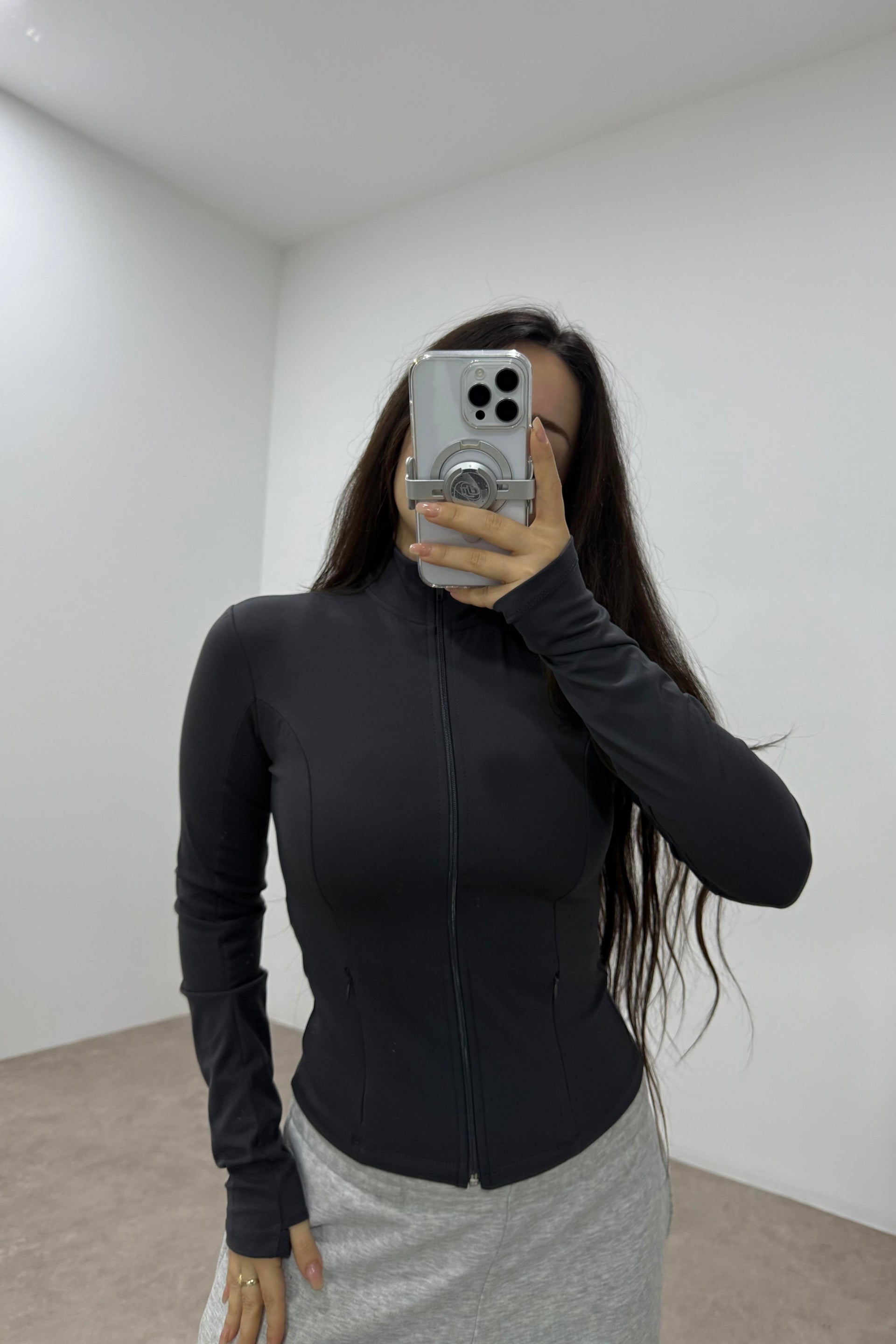 Fermuar Cepli Fermuarlı Dik Yakalı Füme Spor Ceket