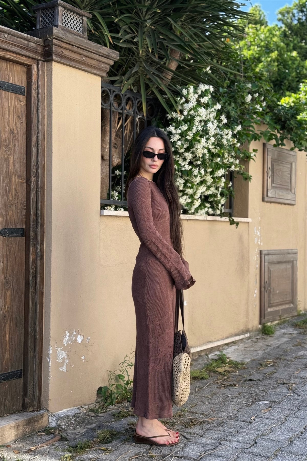 Flora Çiçek Desenli Pencereli Toprak Elbise