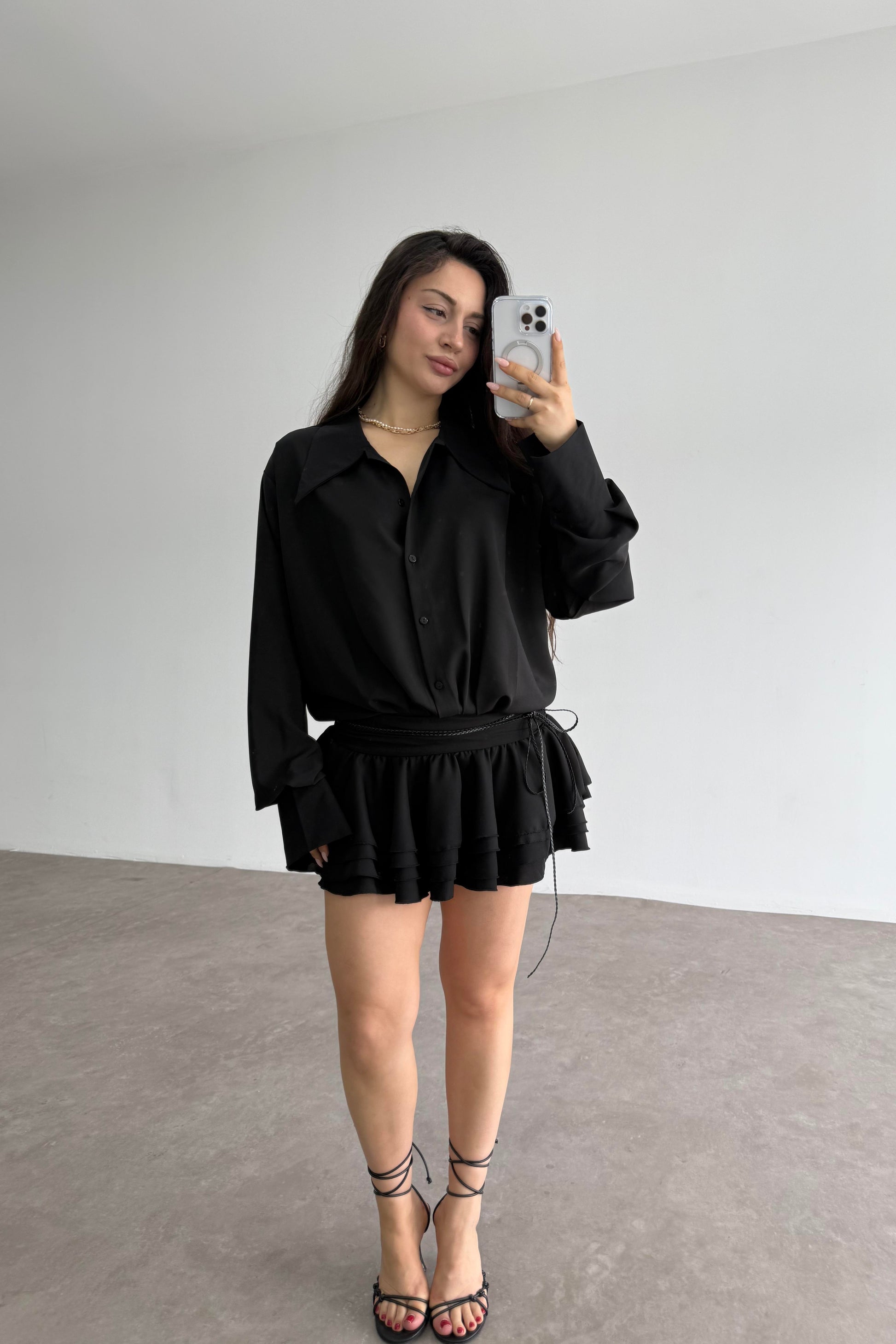 Gömlek Model Katlı Etekli Elbise