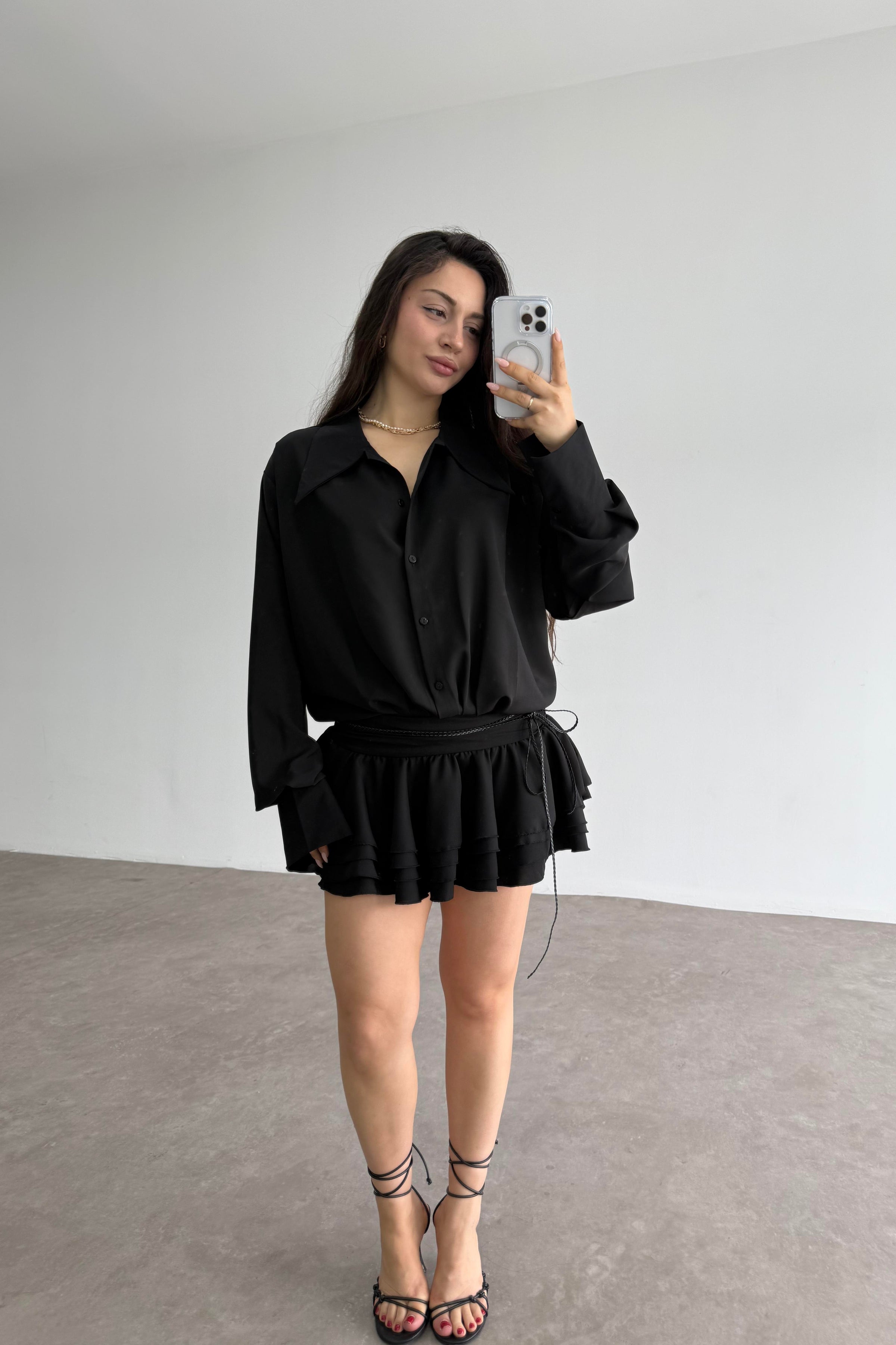 Gömlek Model Katlı Etekli Elbise