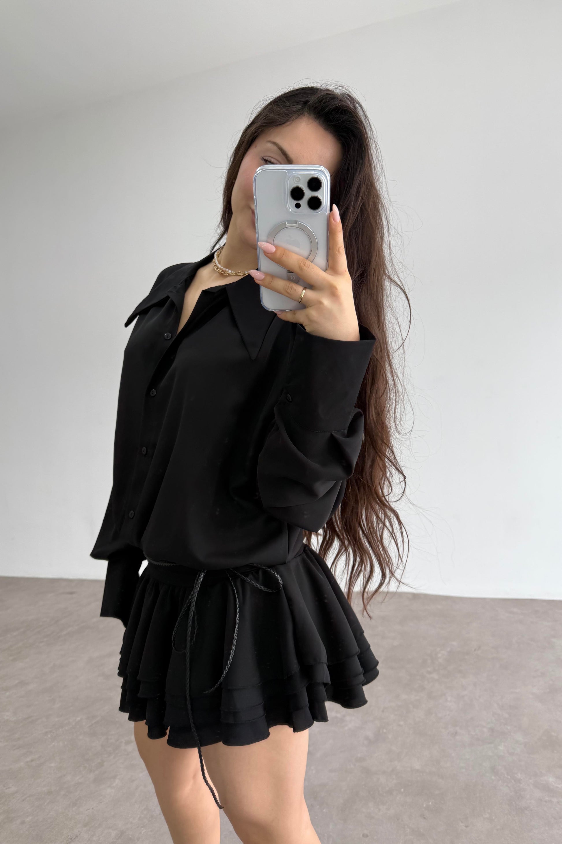 Gömlek Model Katlı Etekli Elbise