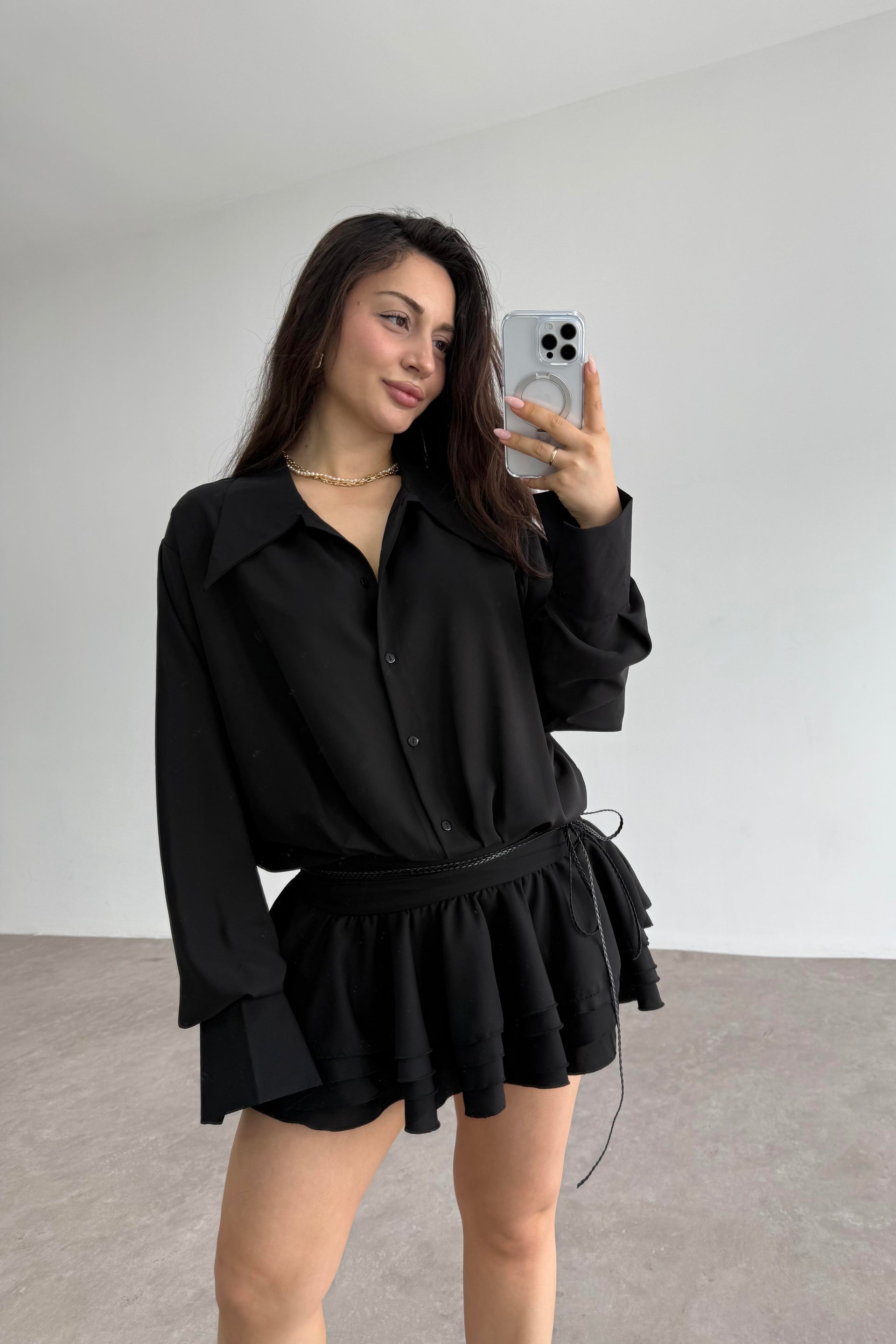 Gömlek Model Katlı Etekli Elbise