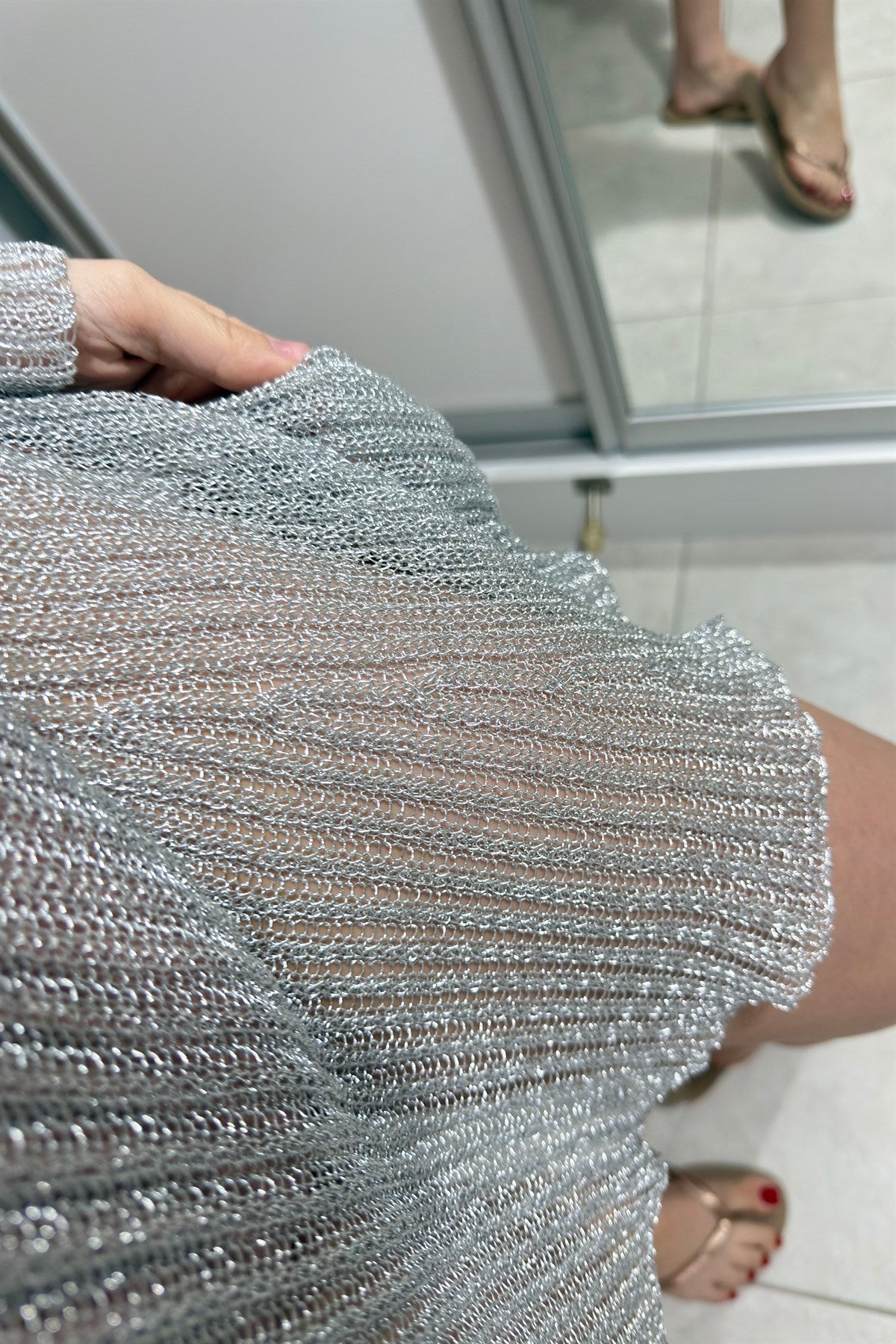 Gümüş Çelik İplik Premium Örme Elbise
