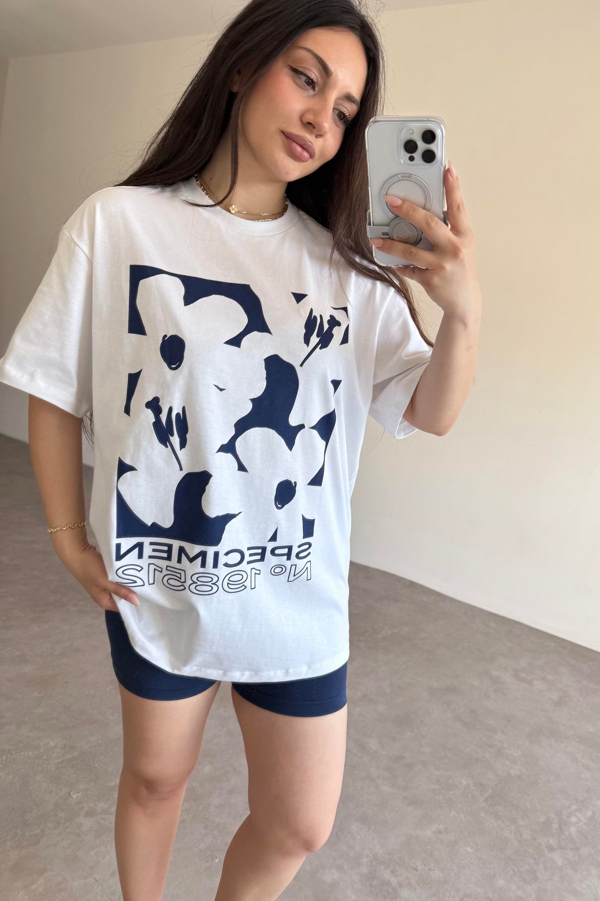 HM Mavi Çiçek Baskılı T-shirt