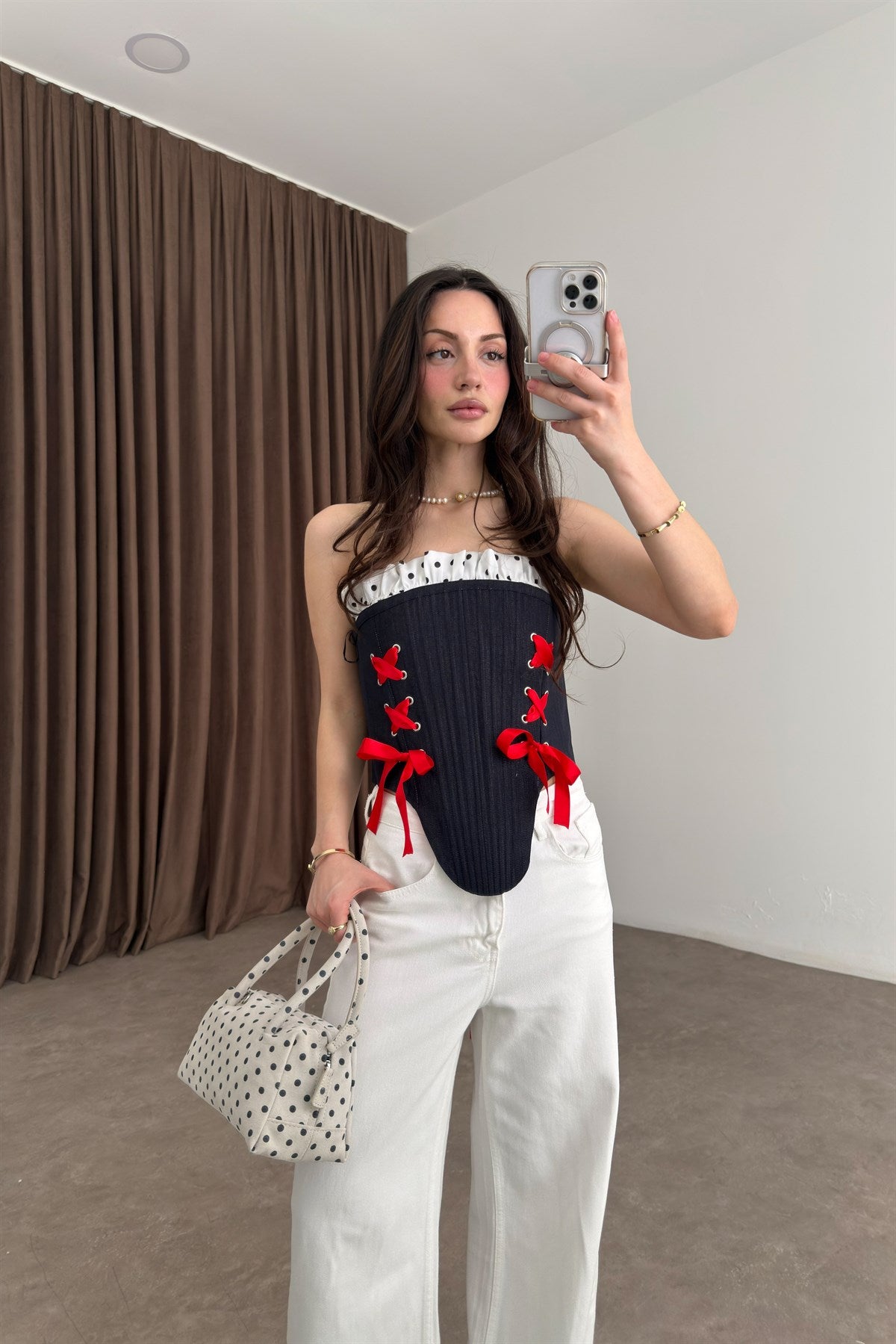 Isabella Puantiye Lacivert Korse Üst