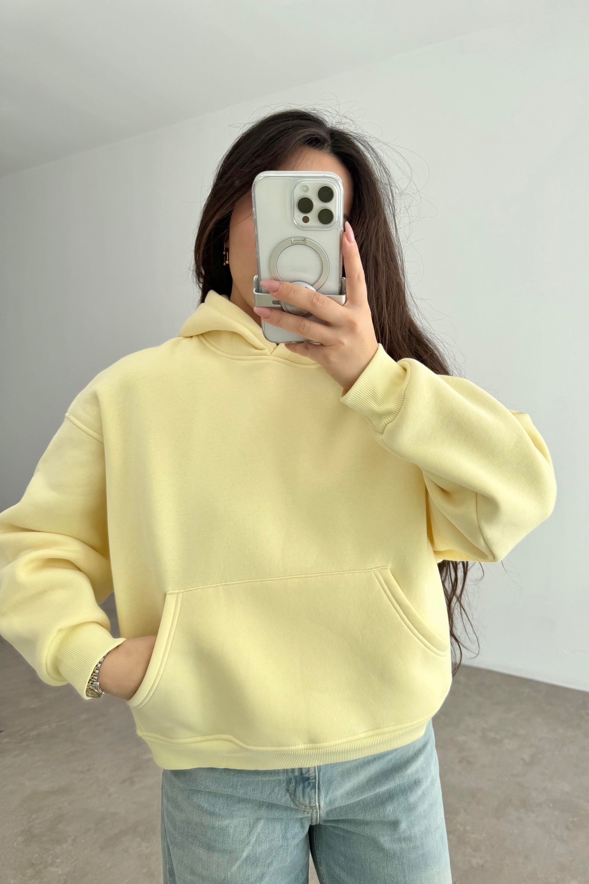 Kapşonlu Şardonlu Sweatshirt