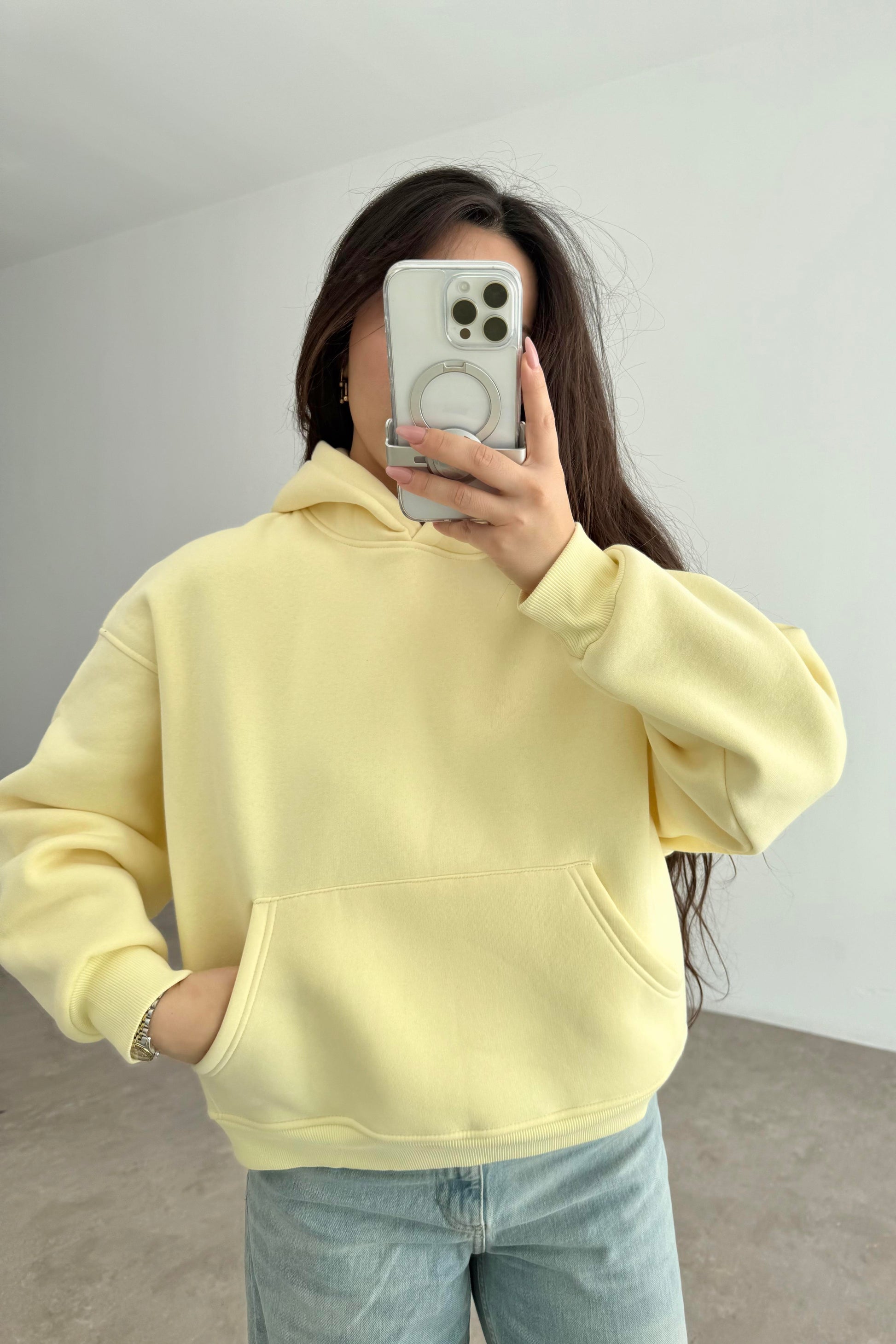 Kapşonlu Şardonlu Sweatshirt