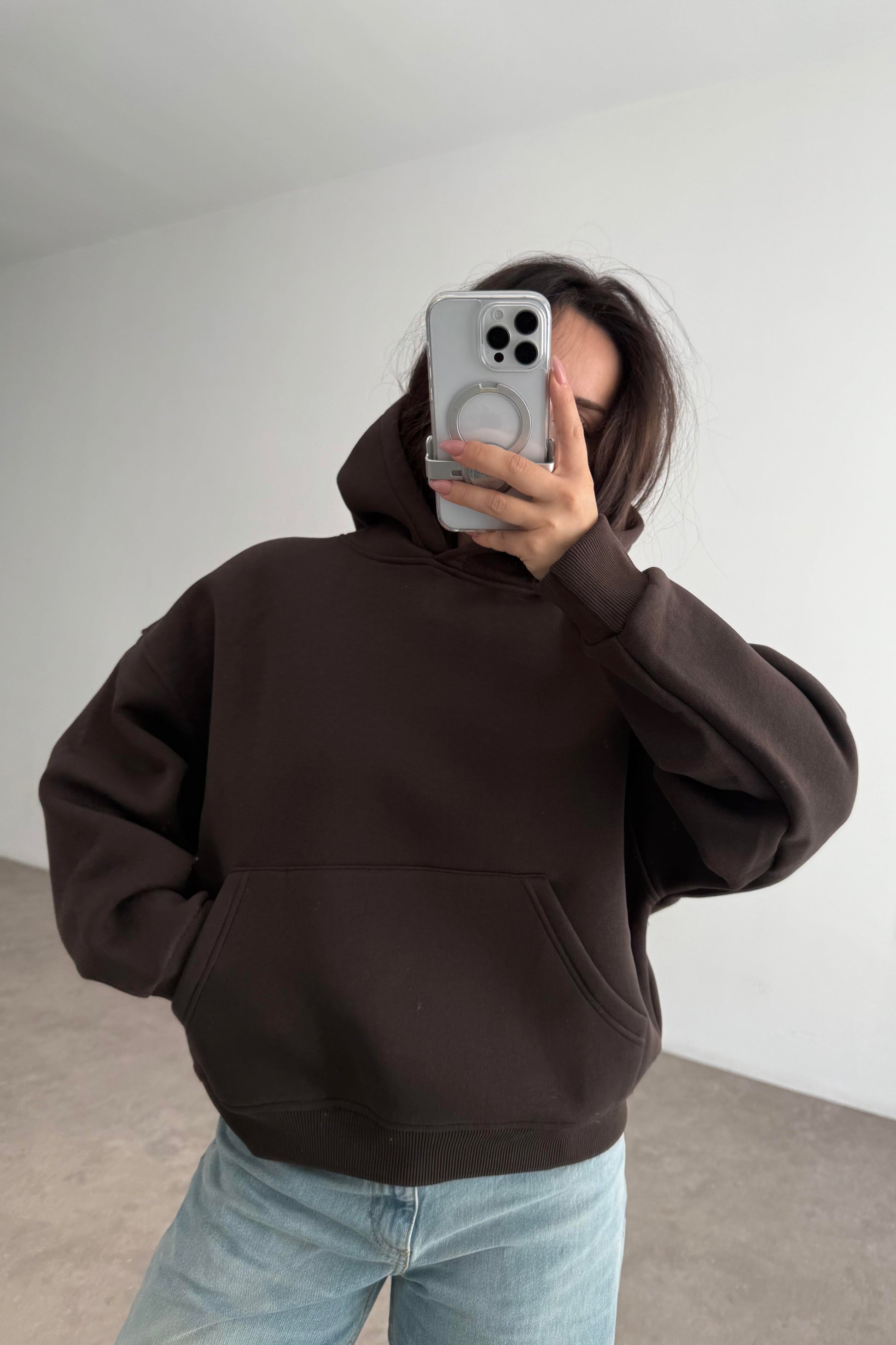 Kapşonlu Şardonlu Sweatshirt