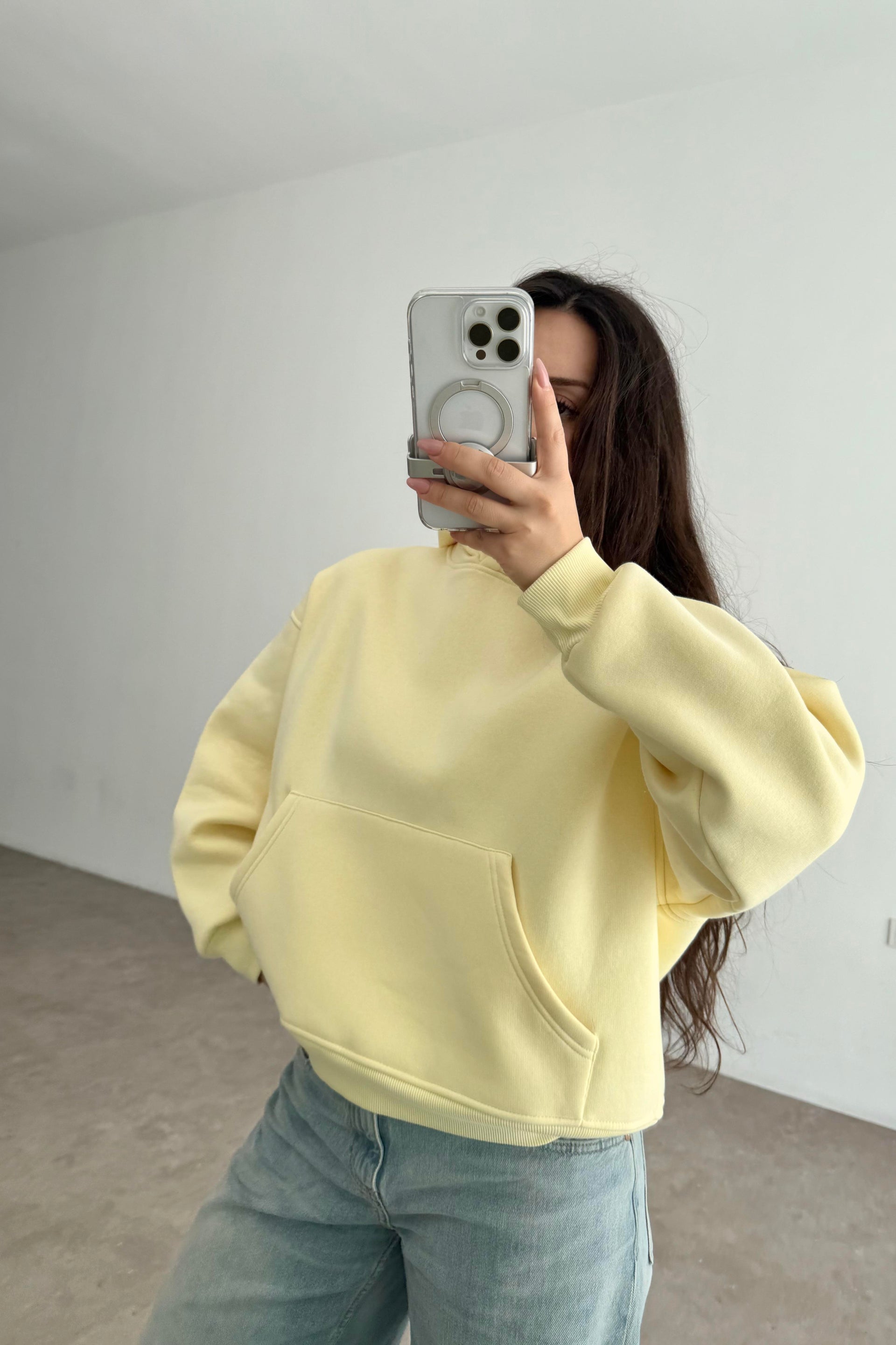 Kapşonlu Şardonlu Sweatshirt