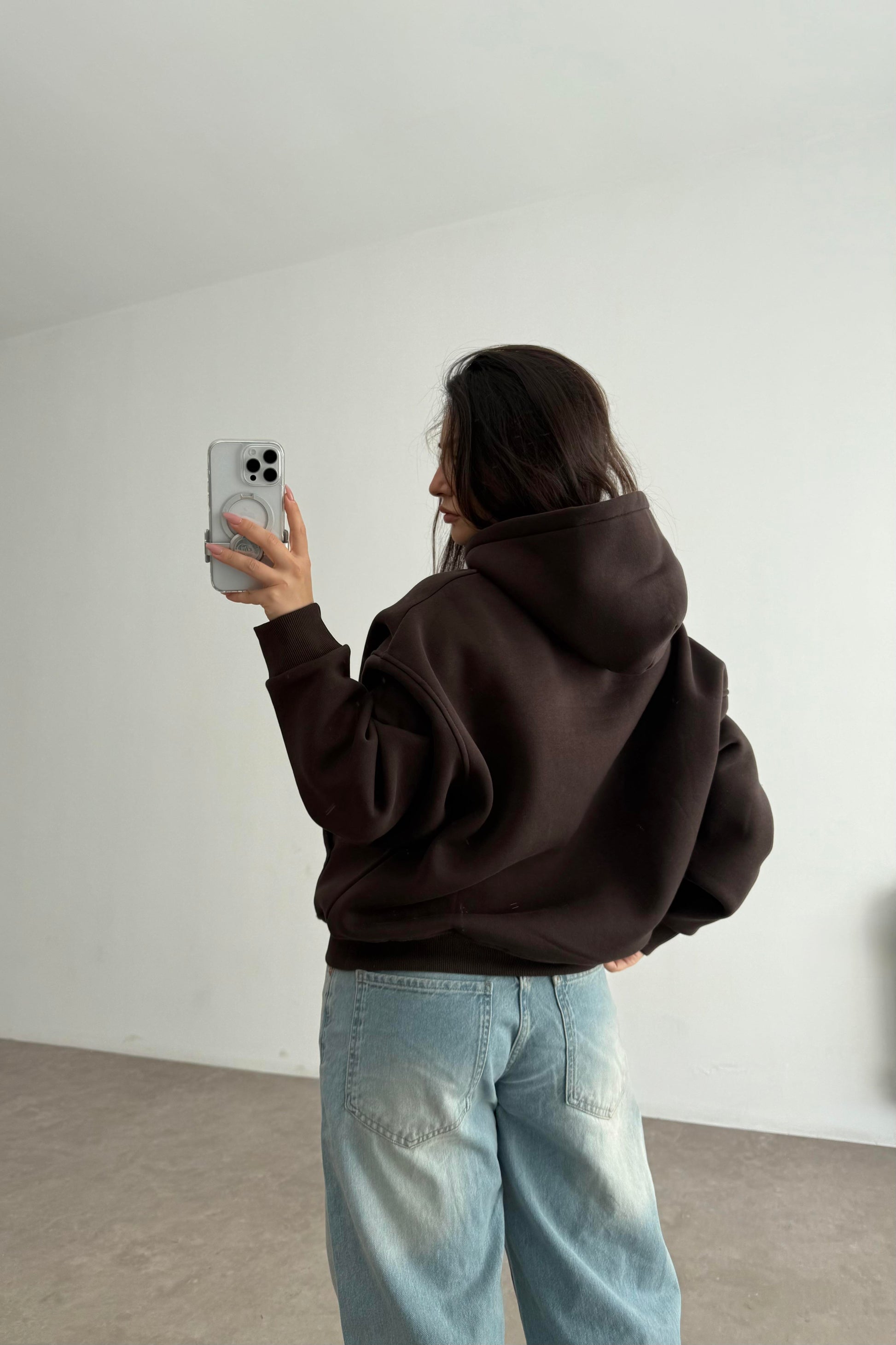 Kapşonlu Şardonlu Sweatshirt