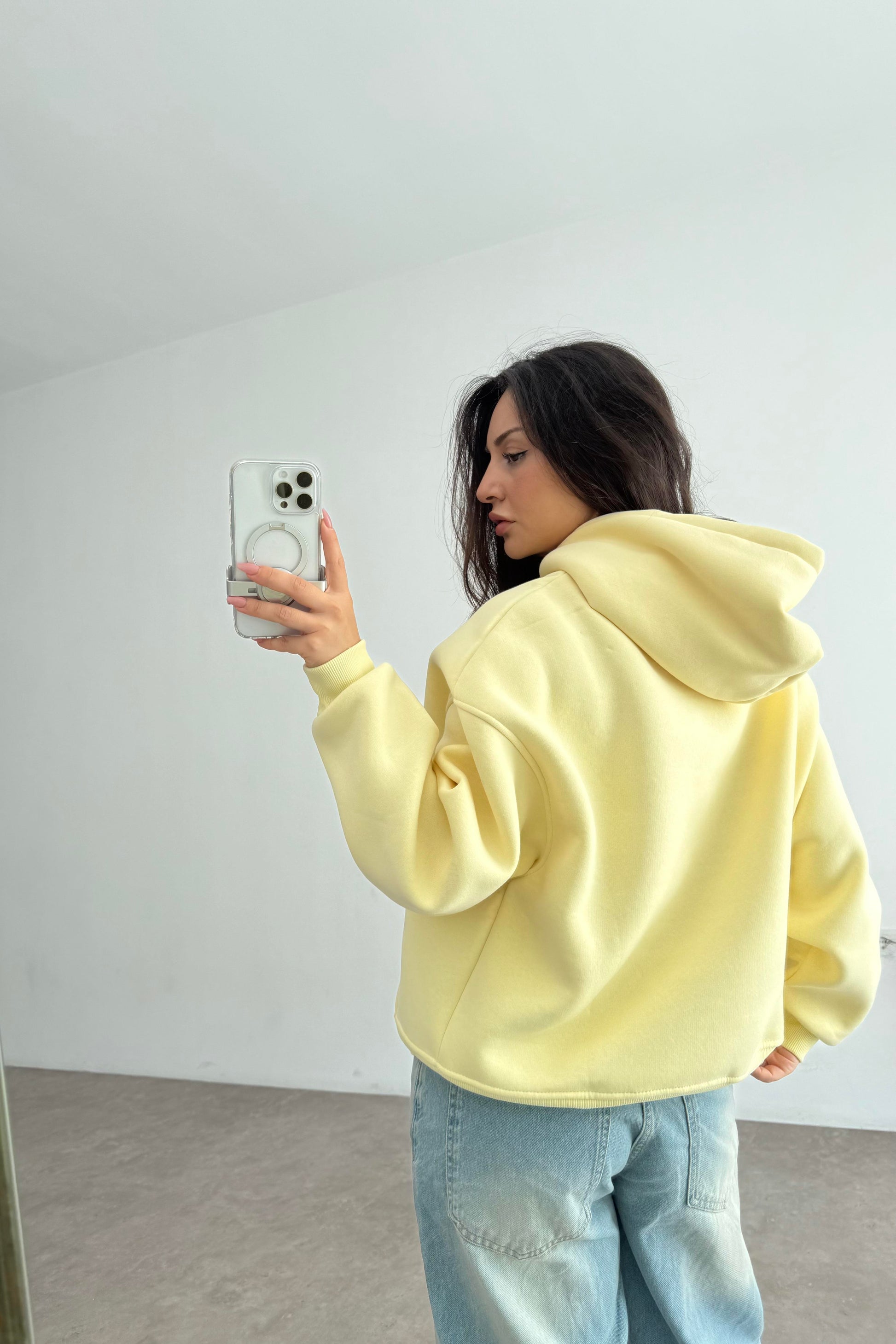 Kapşonlu Şardonlu Sweatshirt