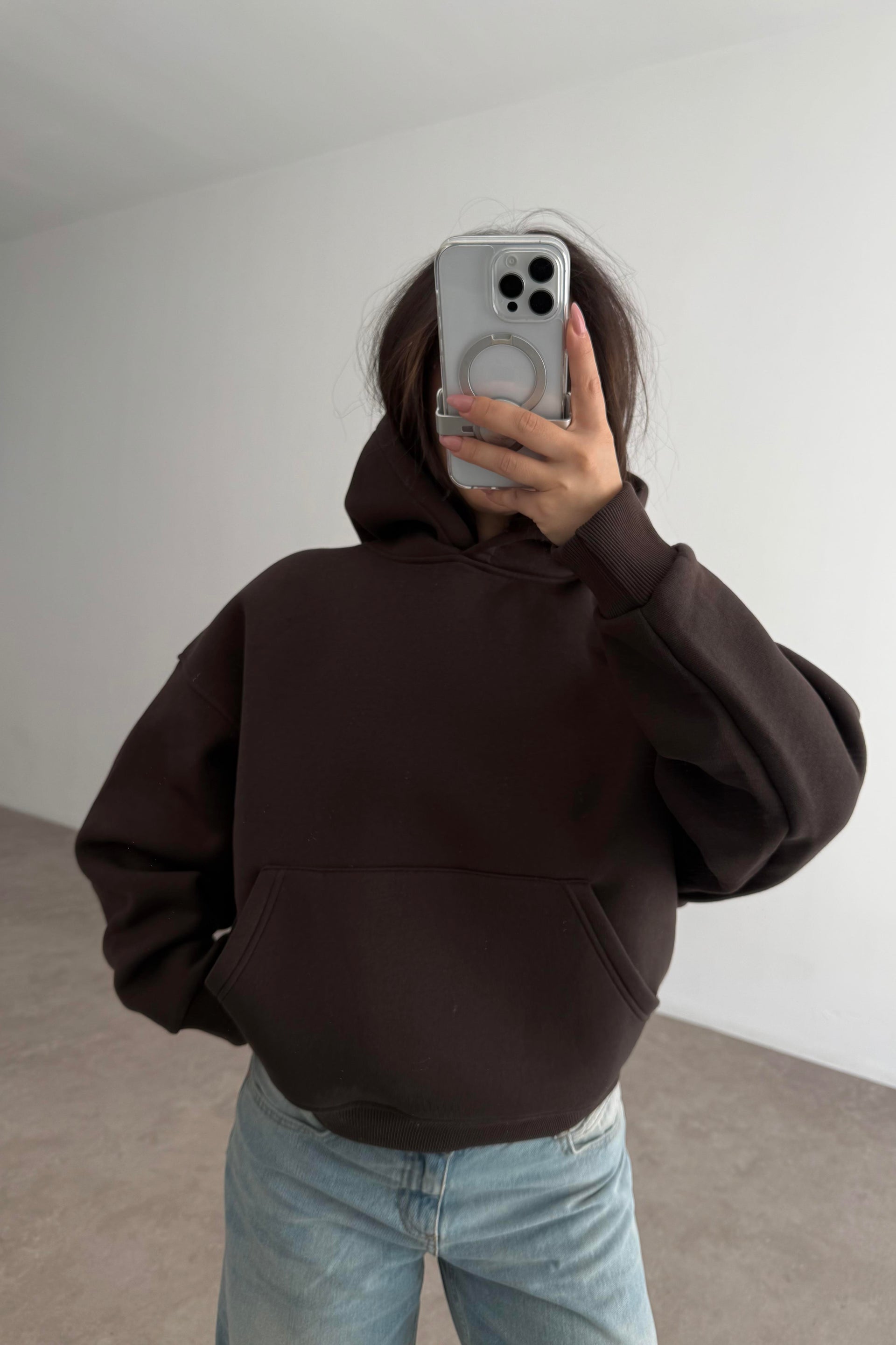 Kapşonlu Şardonlu Sweatshirt