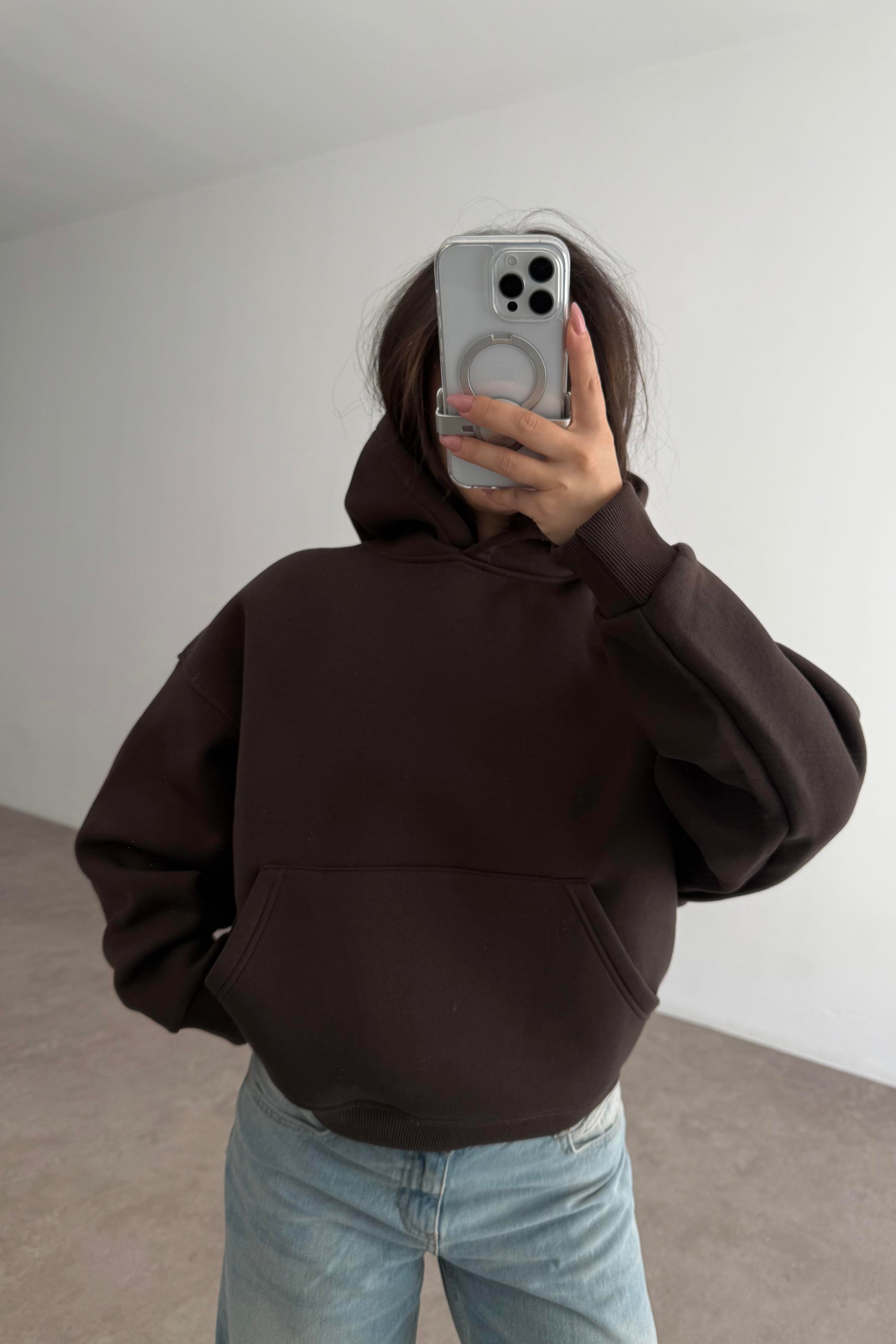 Kapşonlu Şardonlu Sweatshirt