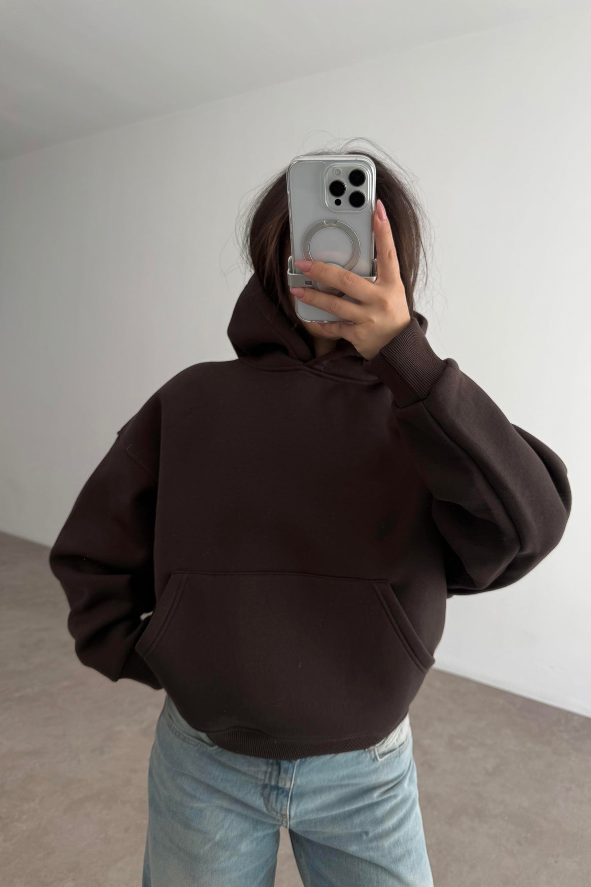 Kapşonlu Şardonlu Sweatshirt