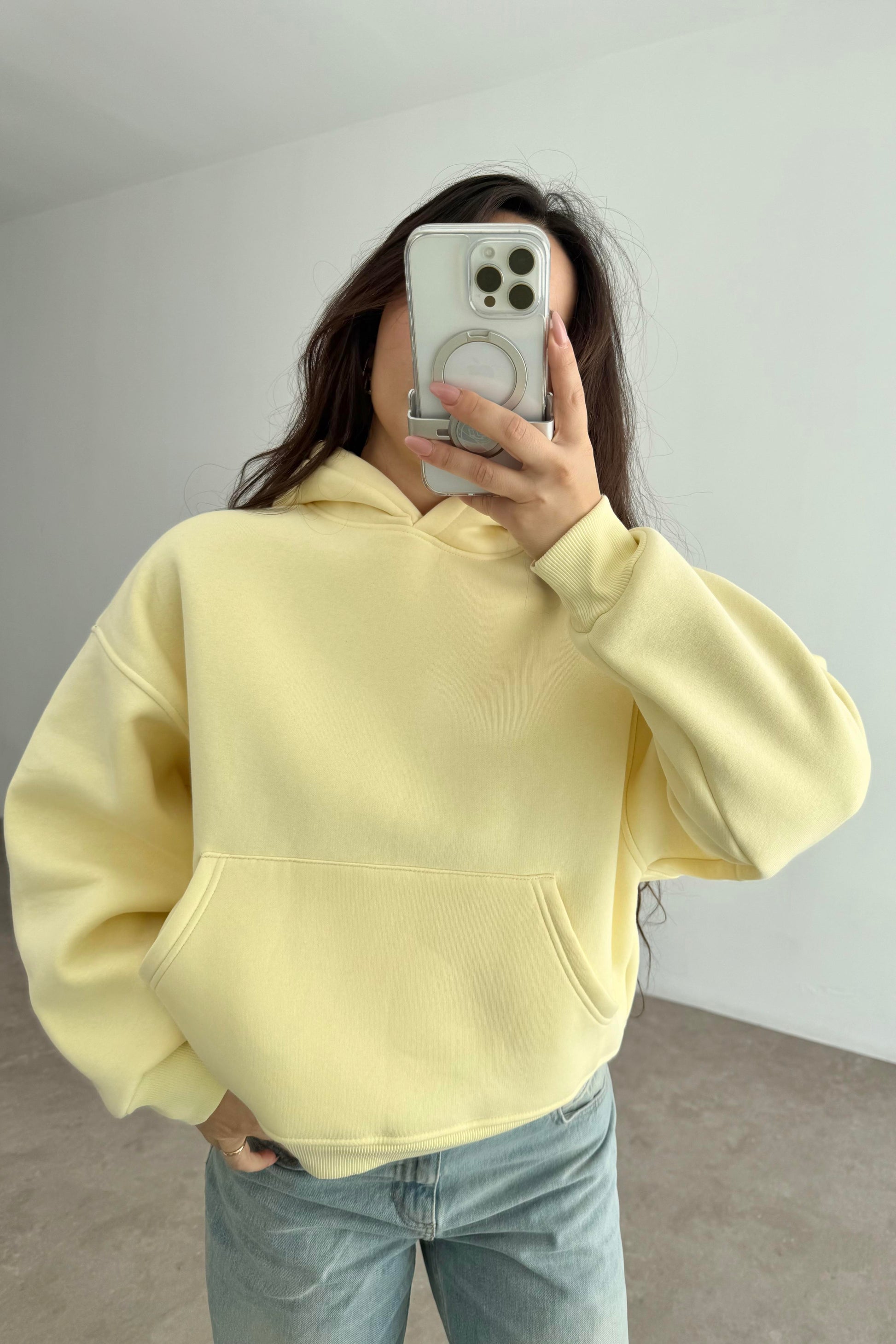 Kapşonlu Şardonlu Sweatshirt